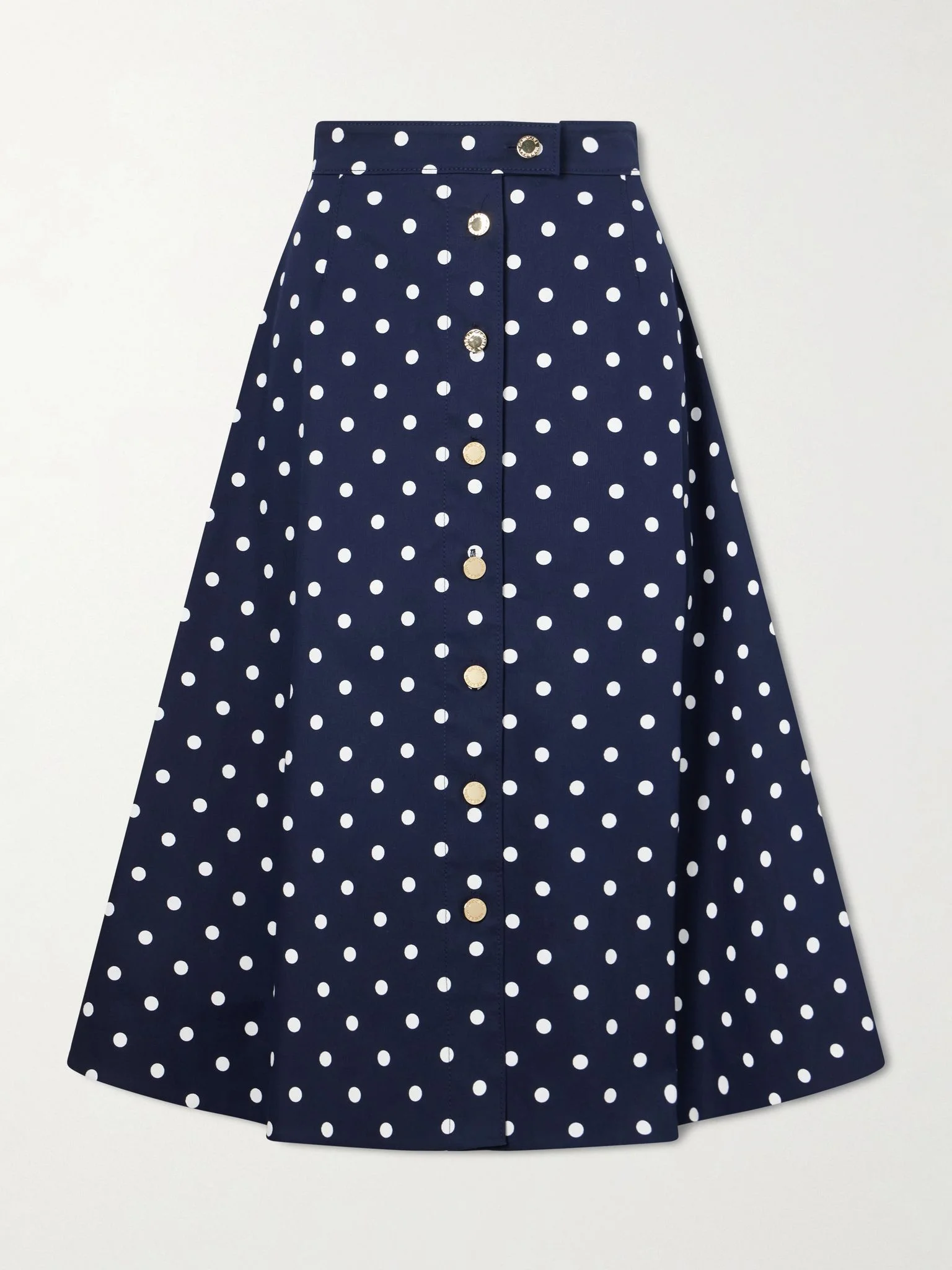 Polka-dot cotton-blend twill midi skirt Navy - 1