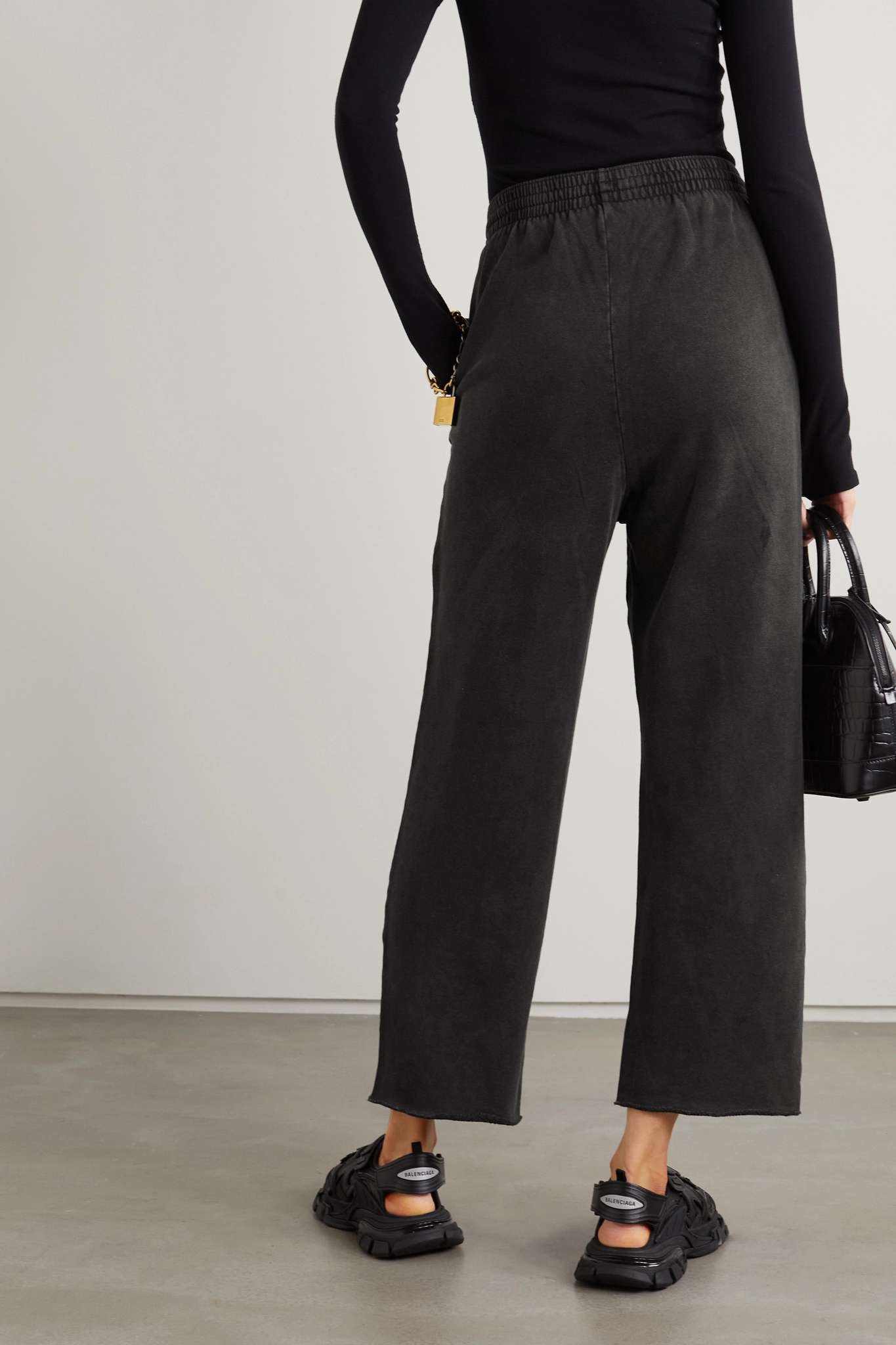 Cropped cotton-jersey track pants - 3