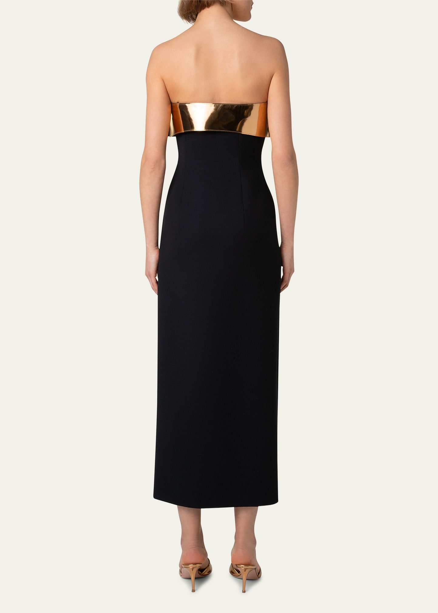 Wool Cocktail Dress with Wave Leather Bust - 3