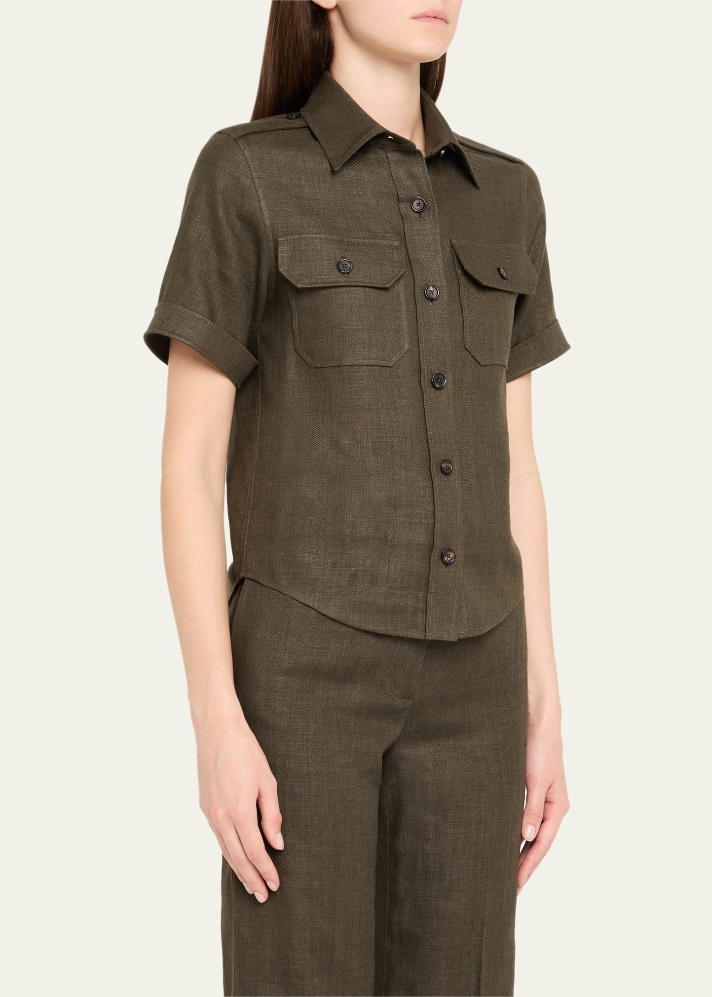 Cam Annalisa Structured Linen Button-Front Blouse - 4