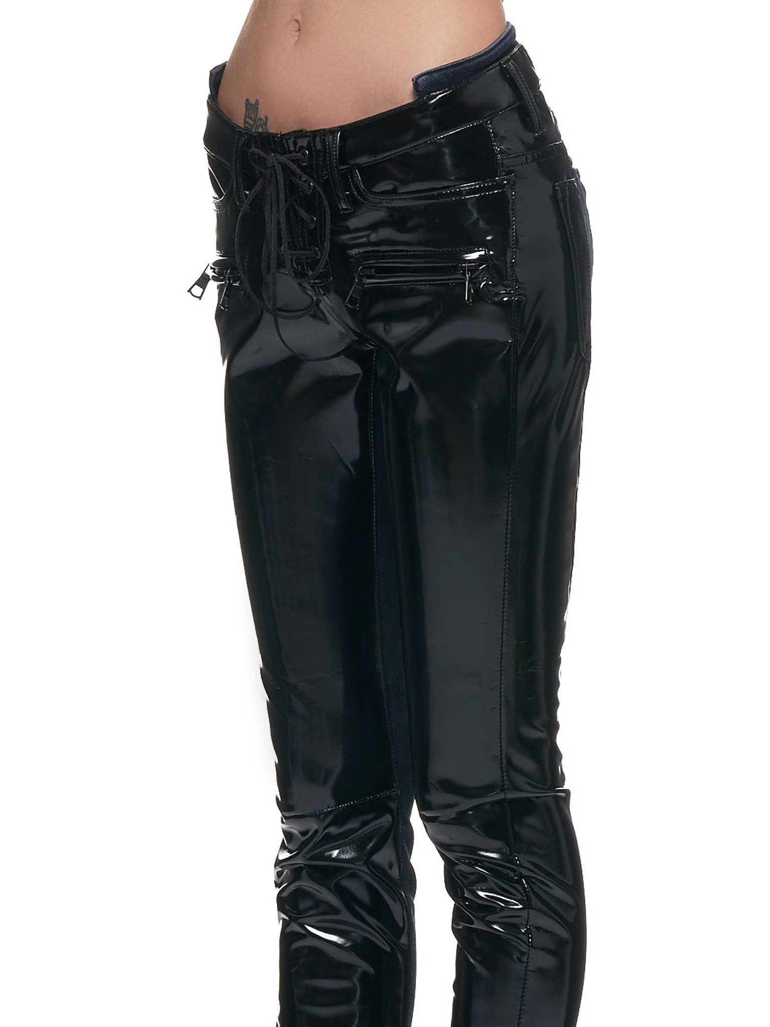 Lace-Up Latex Skinny Jeans - 3