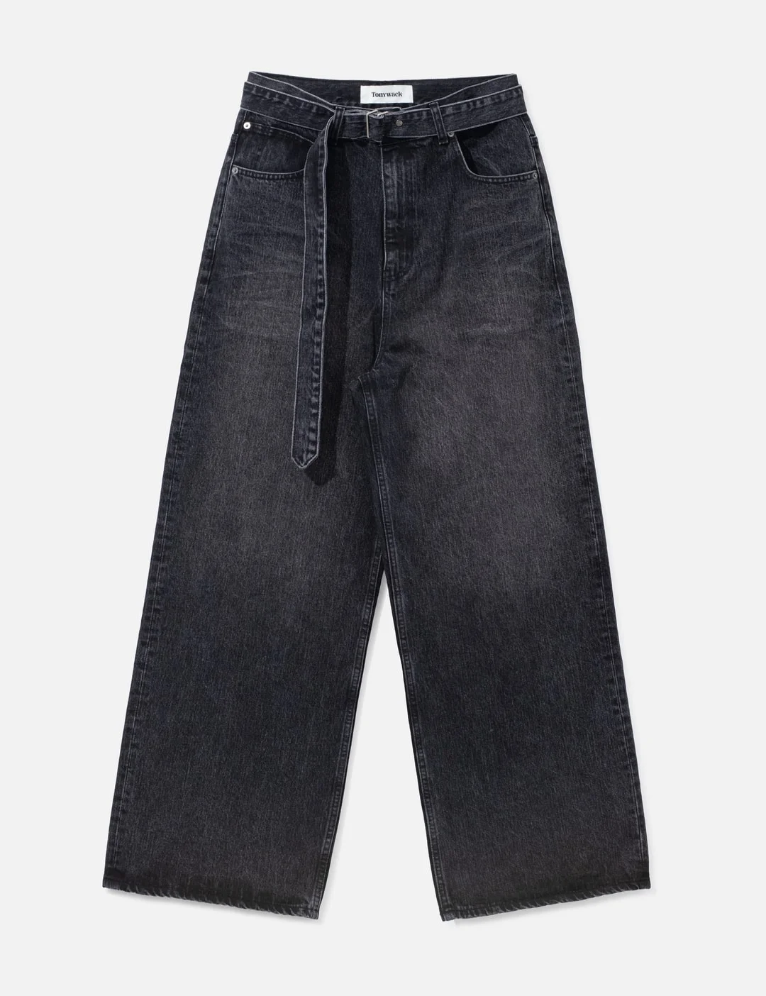 WIDE-LEG BELTED DENIM JEANS - 1