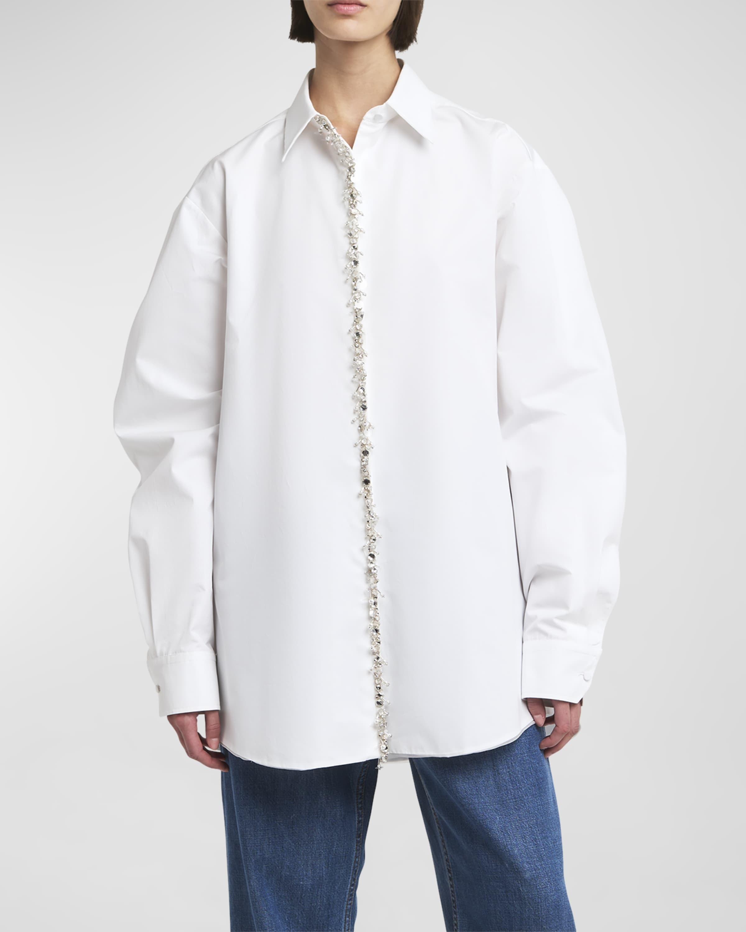 Poplin Button-Front Shirt with Crystal Trim Placket - 2