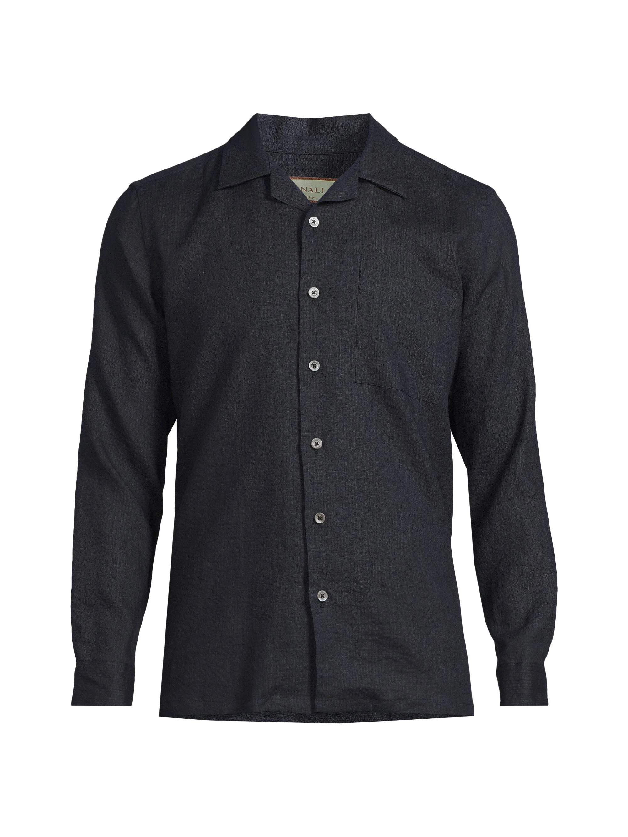 Men's Linen Seersucker Button-Front Shirt - Navy - 1