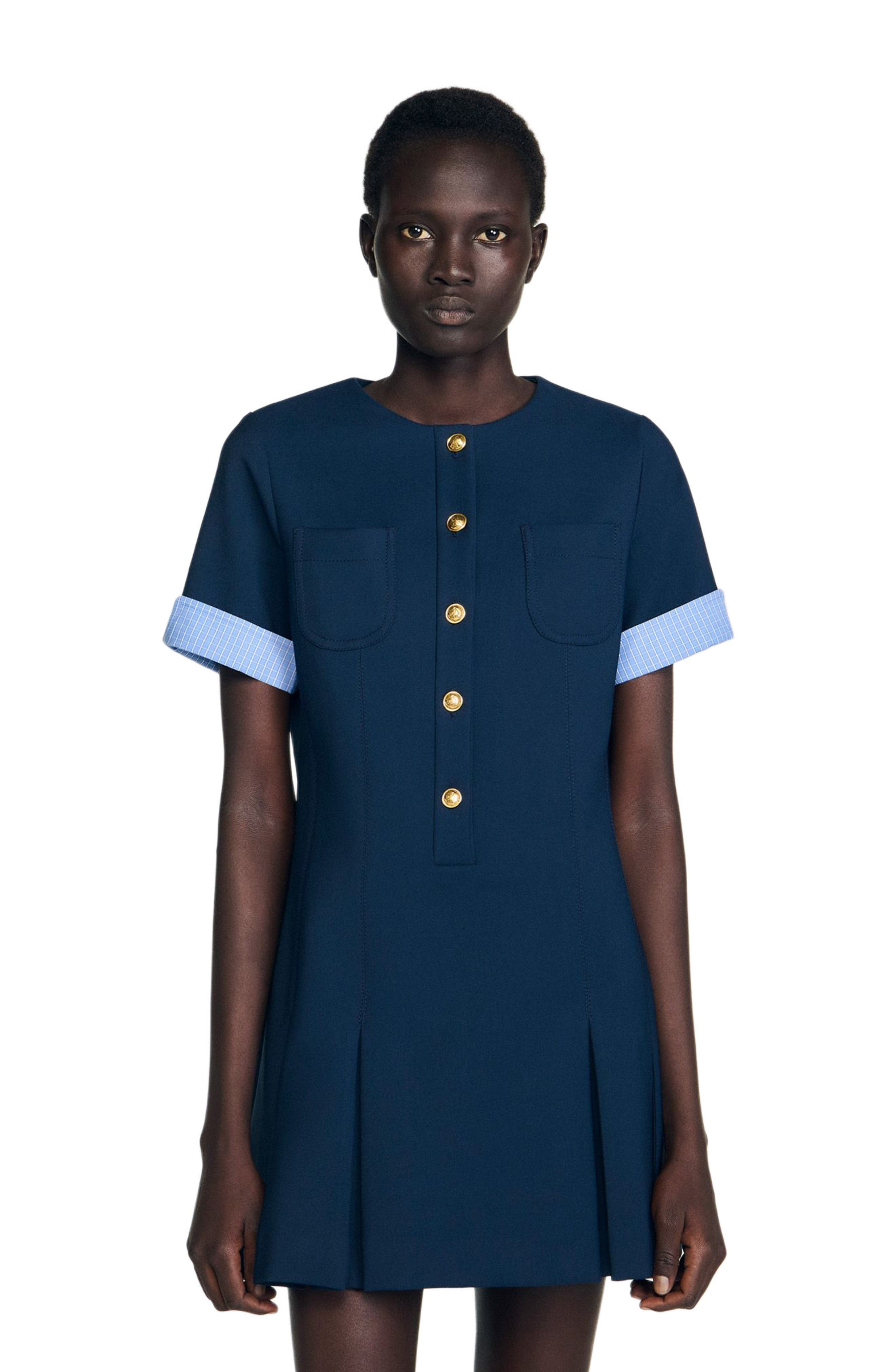 SANDRO Short pleated dress in Navy Blue at Nordstrom - 3