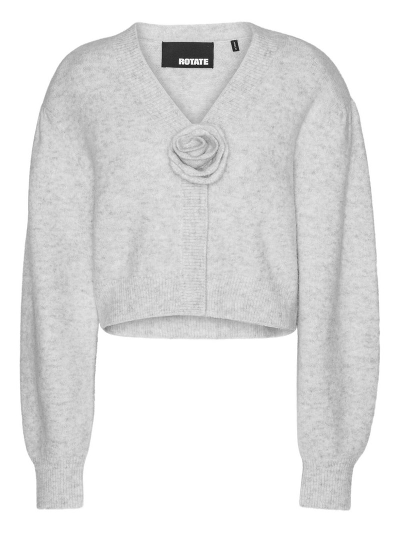puff-sleeve rose-embellished cardigan 1