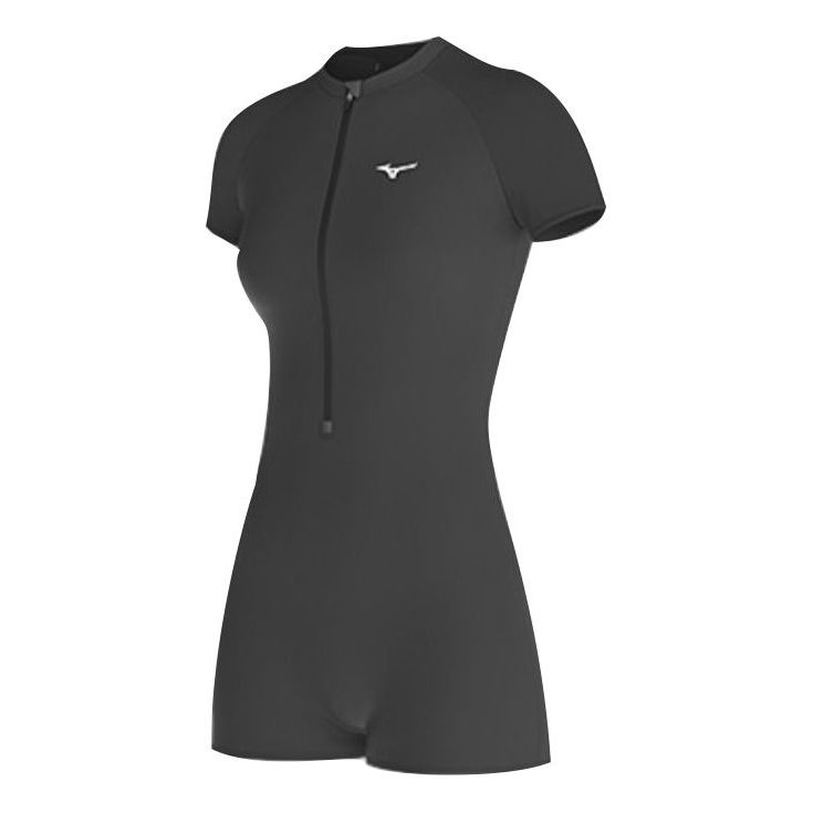 (WMNS) Mizuno Zip Up Short Sleeve Swimsuit 'Black' N2CA1347 - 1