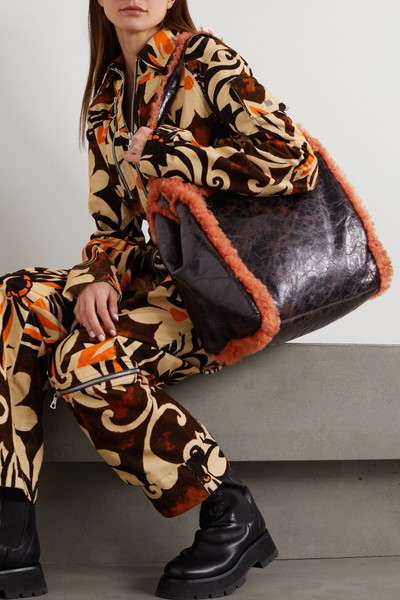 Dries Van Noten Reversible shearling and crinkled-leather tote outlook