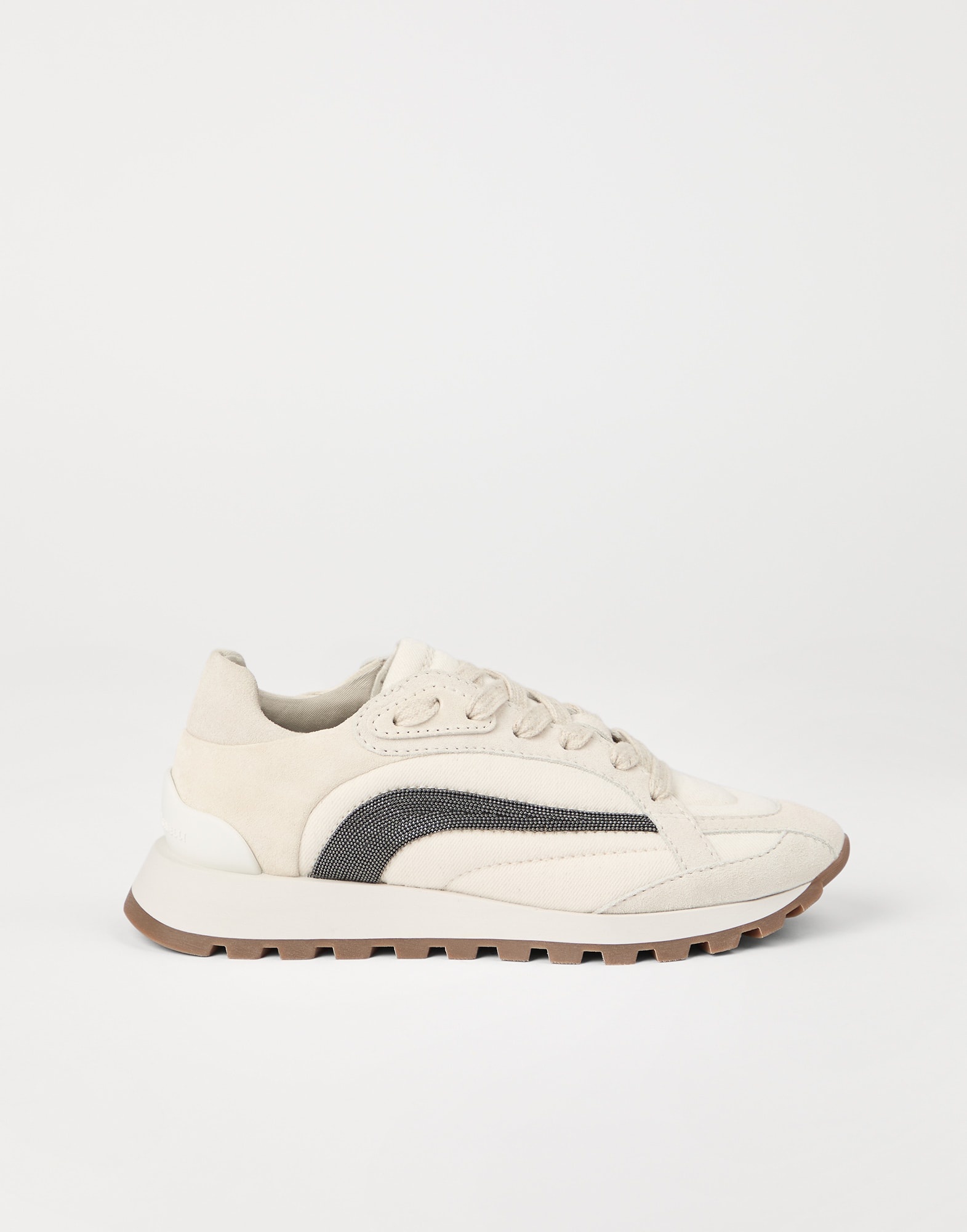 Suede and bonded cotton twill runners with precious stripe - 5
