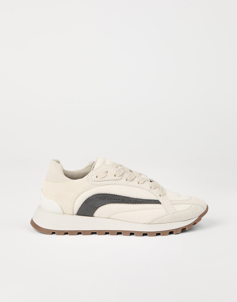 Suede and bonded cotton twill runners with precious stripe 5