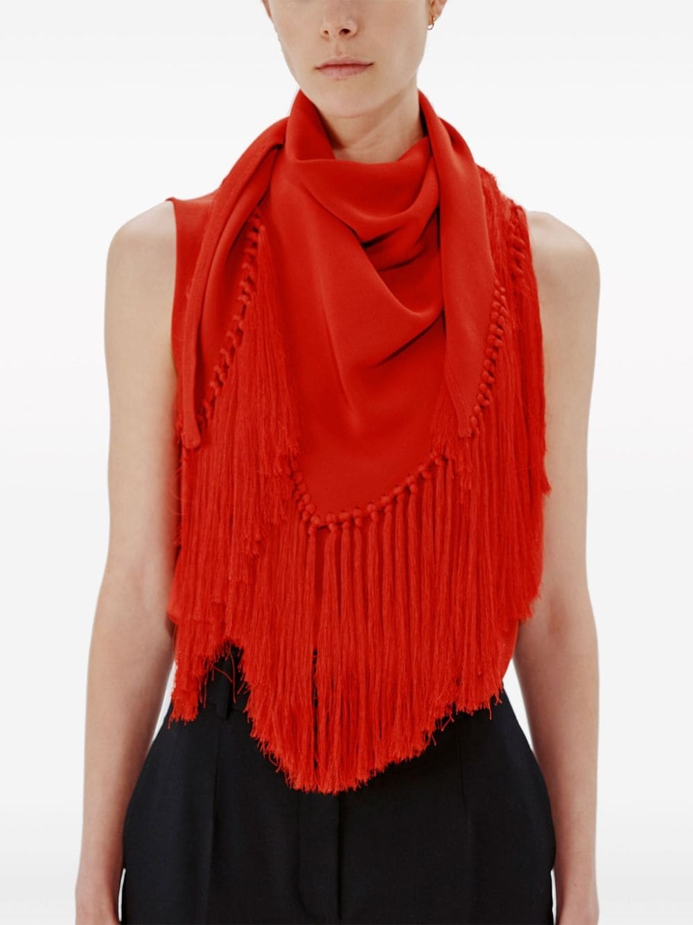 fringed scarf-neck blouse - 6