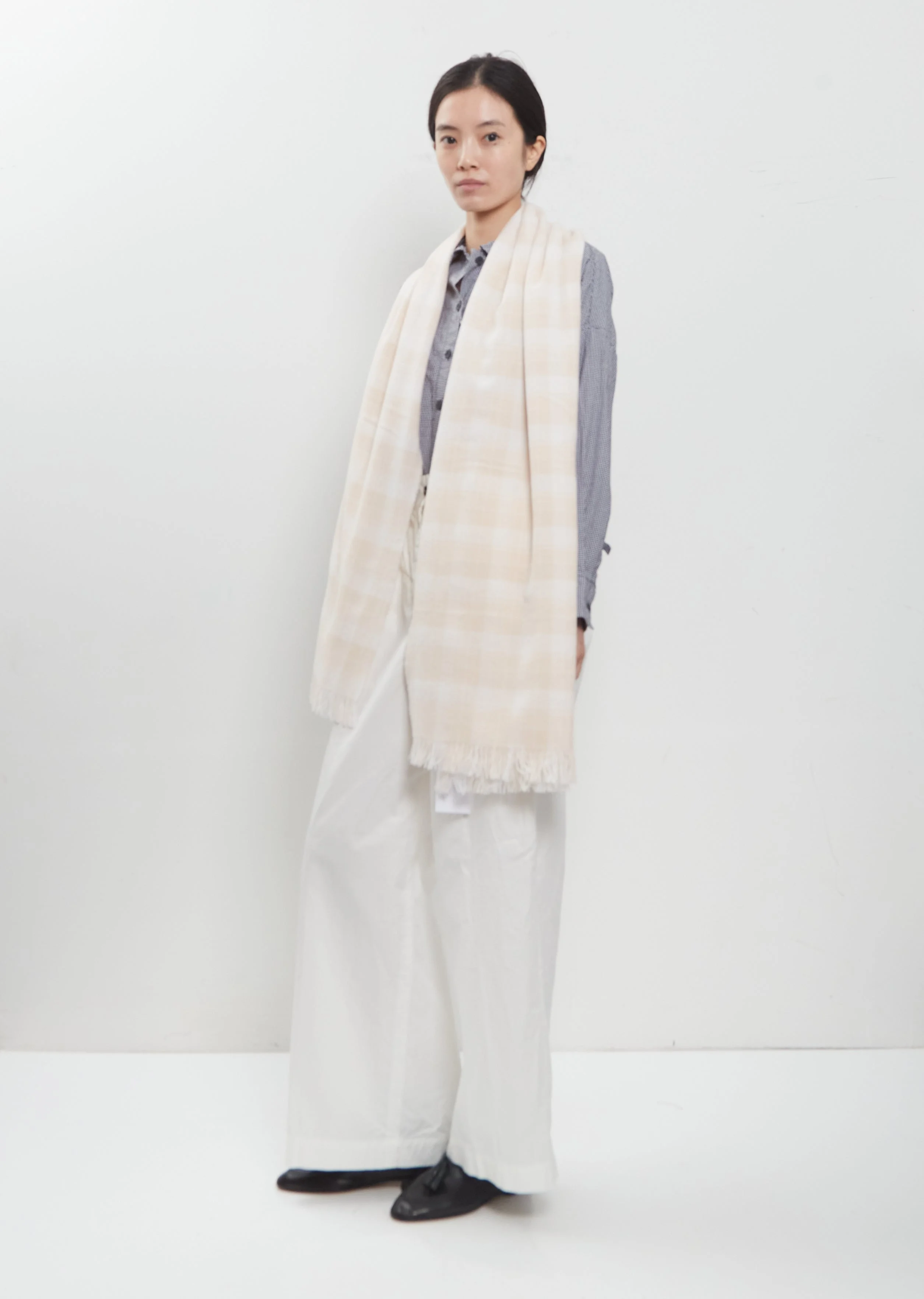 Wool Cashmere Stole — Pink Check - 1