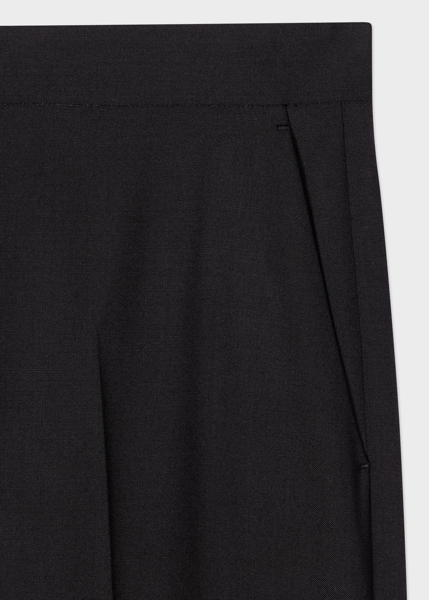 Black Wool Hopsack Wide-Leg Trousers - 2