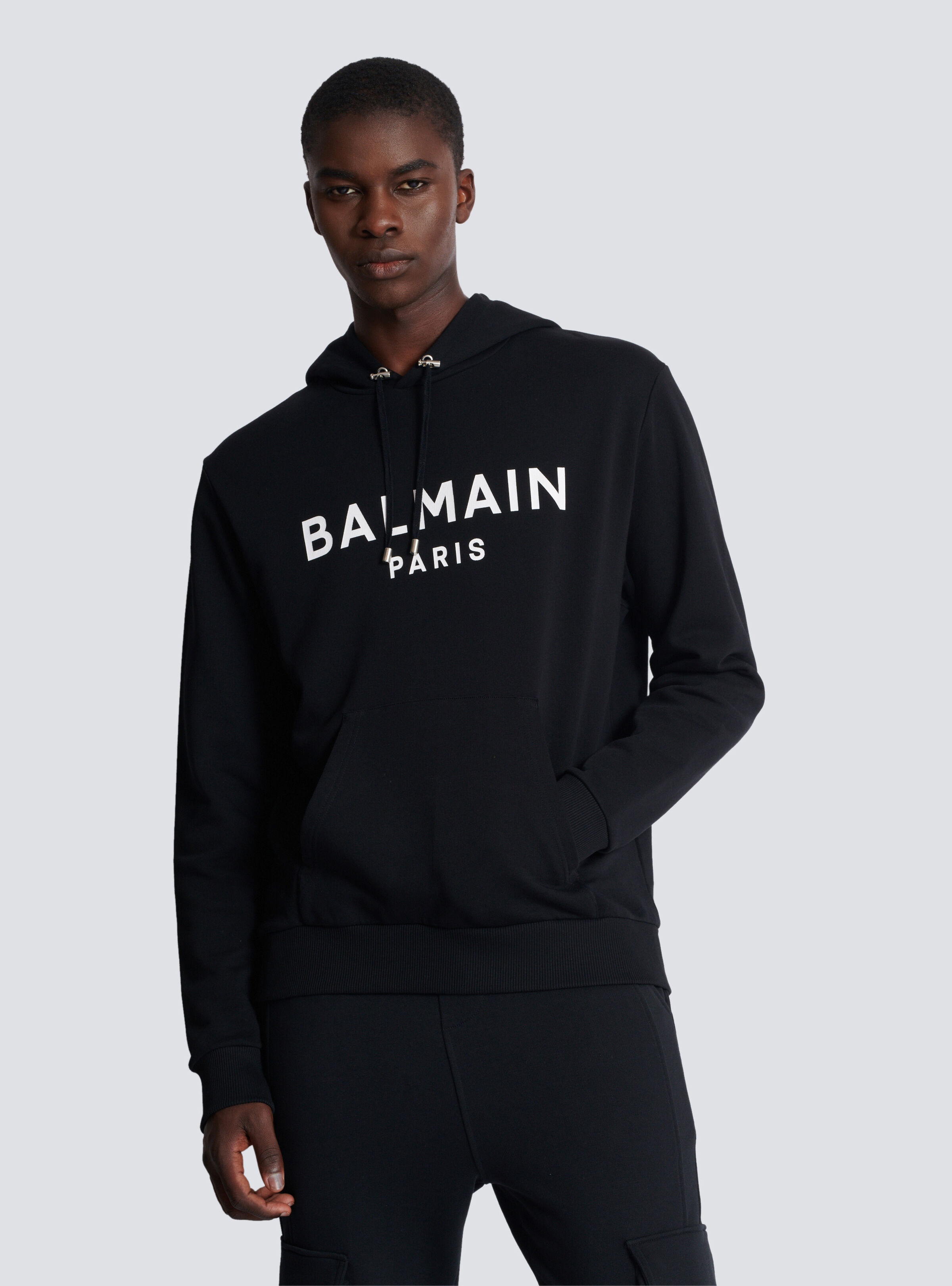 【関税込み】Balmain ブラック Paris プリント フーディ Balmain Printed Balmain Paris hoodie | REVERSIBLE