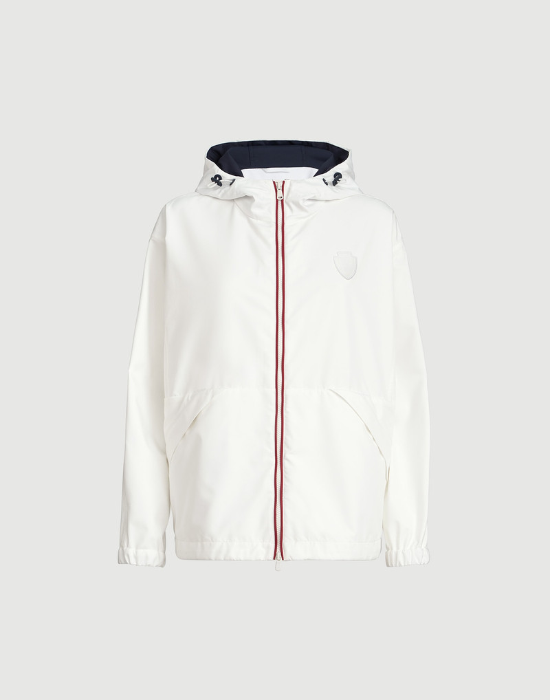 Nylon hooded outerwear jacket with logo 1