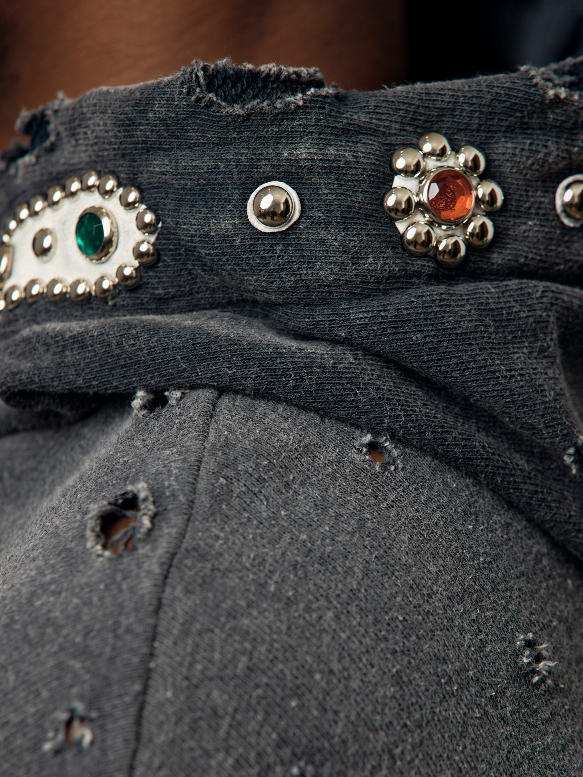SWT KNIT THRILLER DAMAGED HOODIE (STUDS) (BLACK) - 6