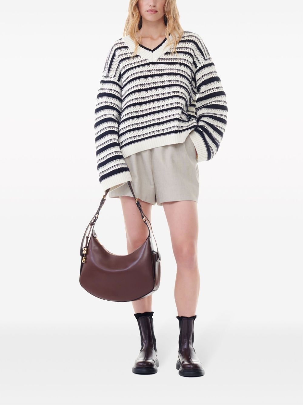 striped open-knit jumper - 2