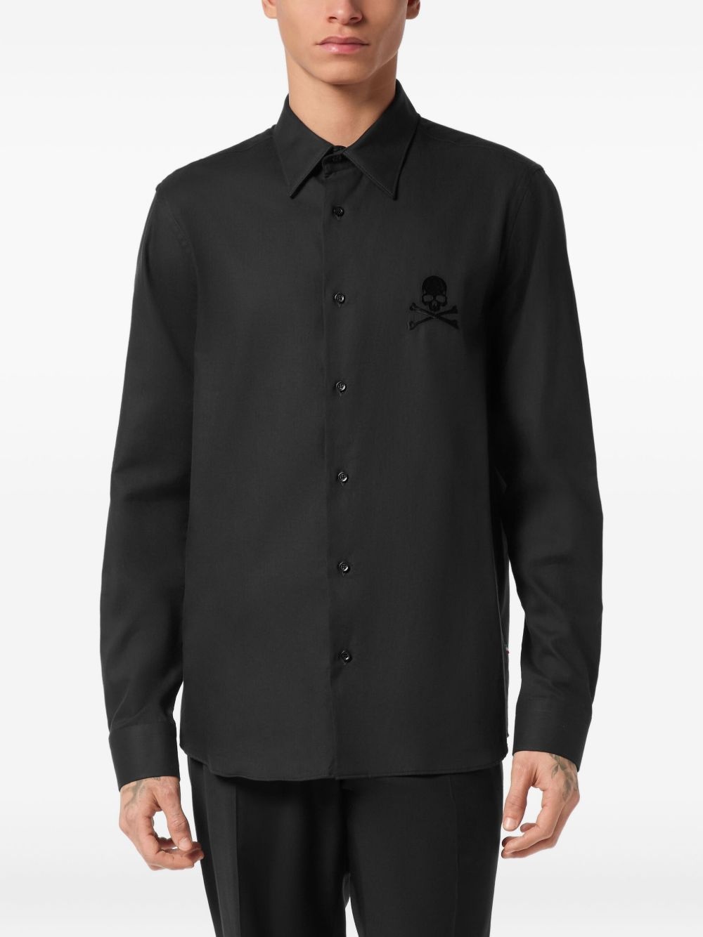 skull-embroidered long-sleeve shirt - 3