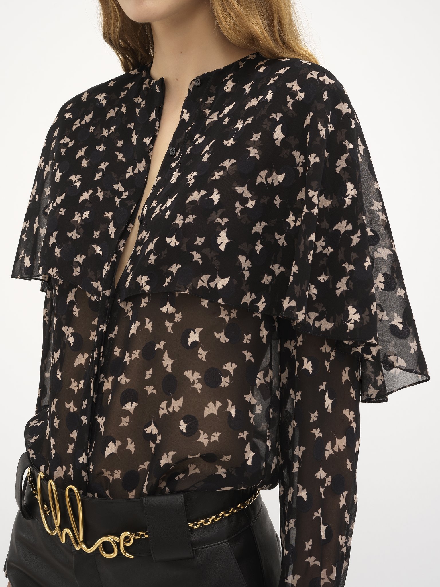 CAPE BLOUSE IN SILK SATIN JACQUARD - 7