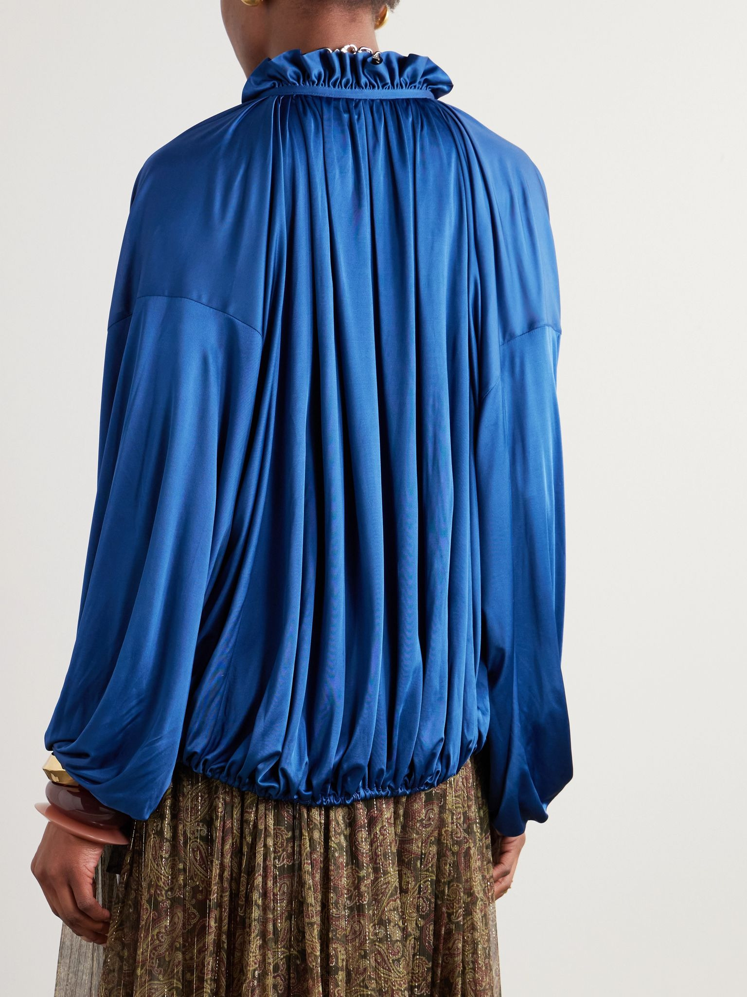 Ruffled satin-jersey blouse Blue - 4