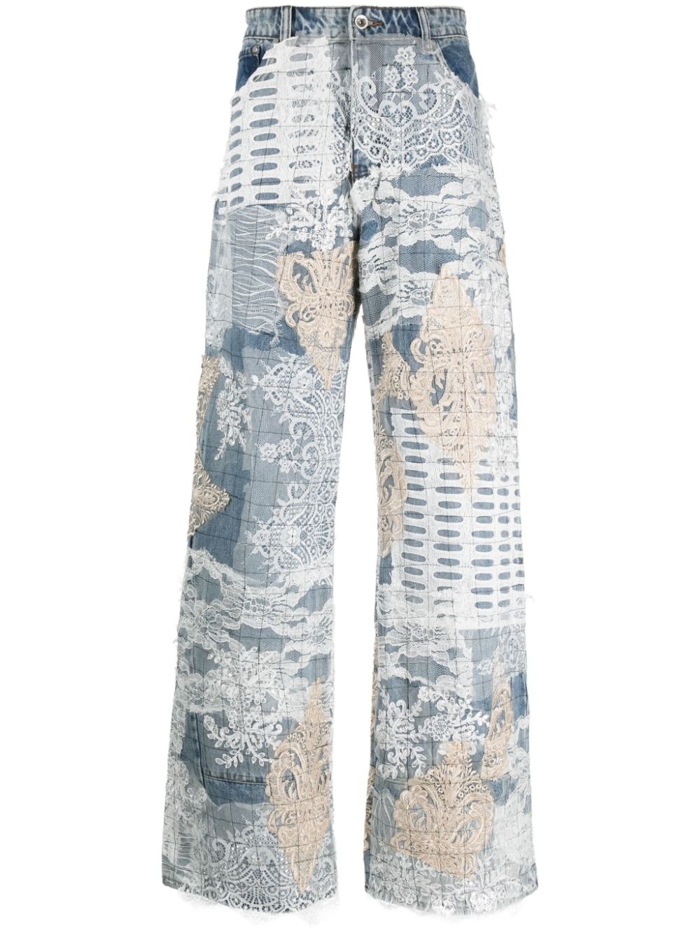 Grid Lace appliquÃ©d jeans - 1