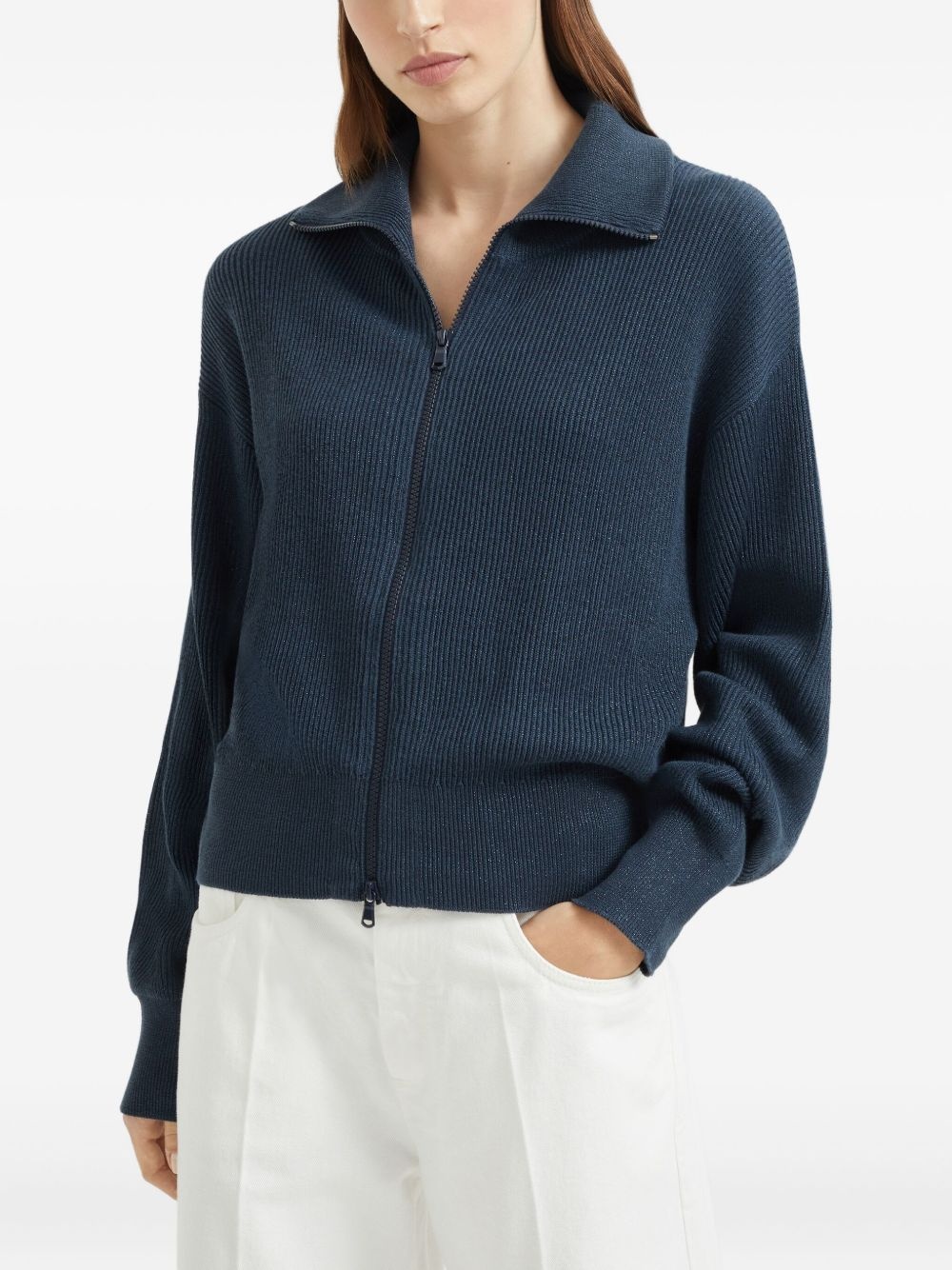 metallic-threading cardigan - 3