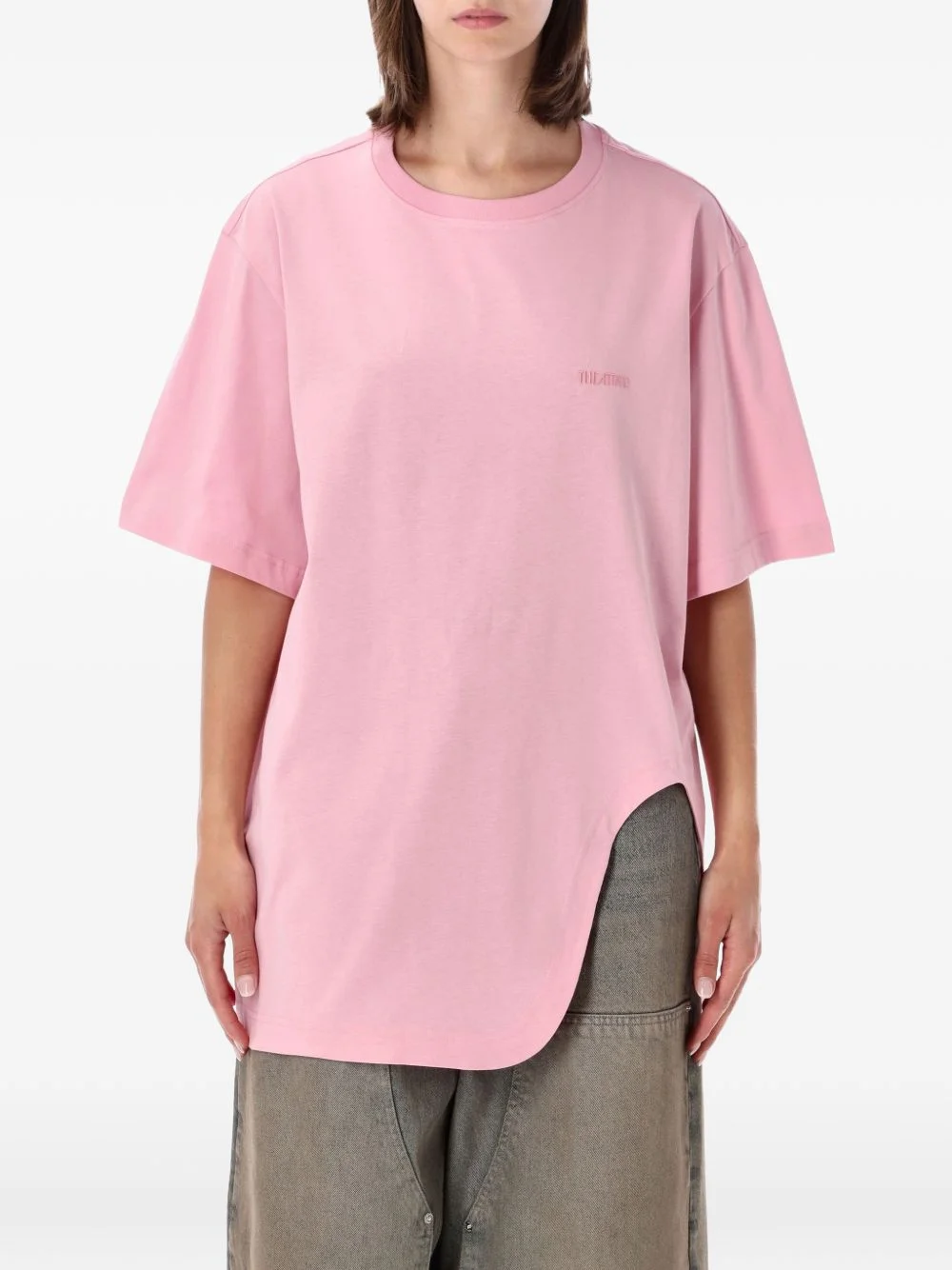 asymmetric-hem logo-embroidered T-shirt - 1