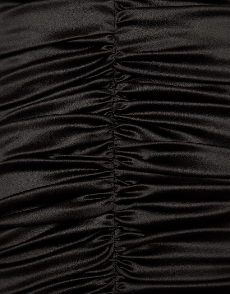 Short draped satin skirt with side bow - 8