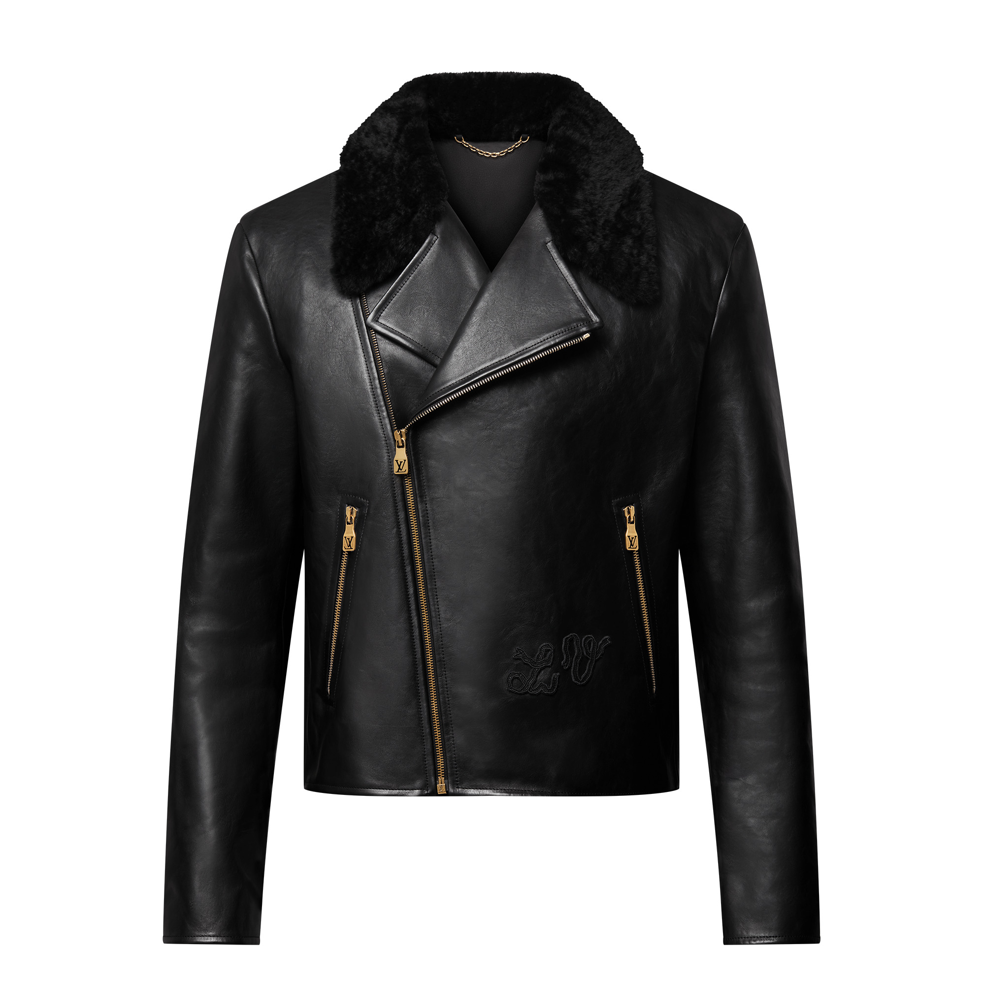 Shearling Evening Leather Biker Jacket - 1