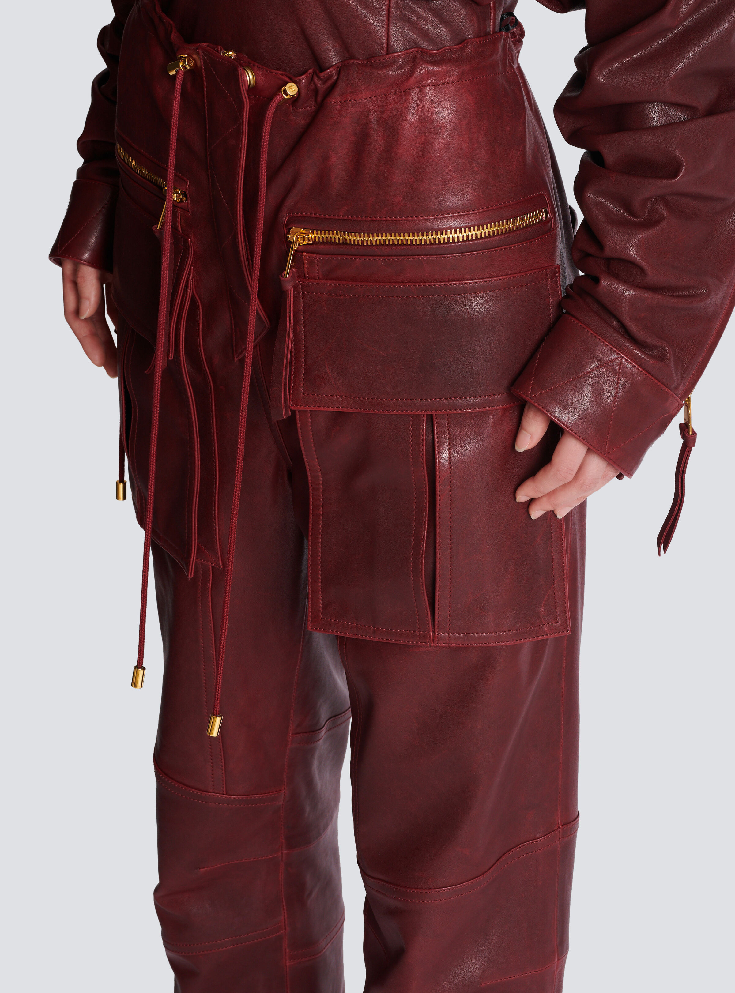 Lambskin leather cargo pants - 6