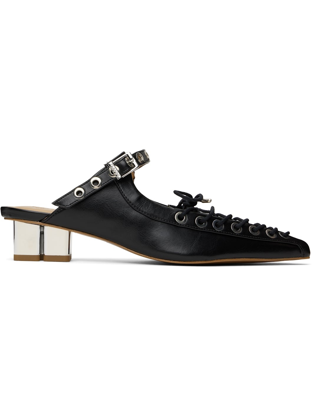 Black Oleatex Lace-Up Mules - 1