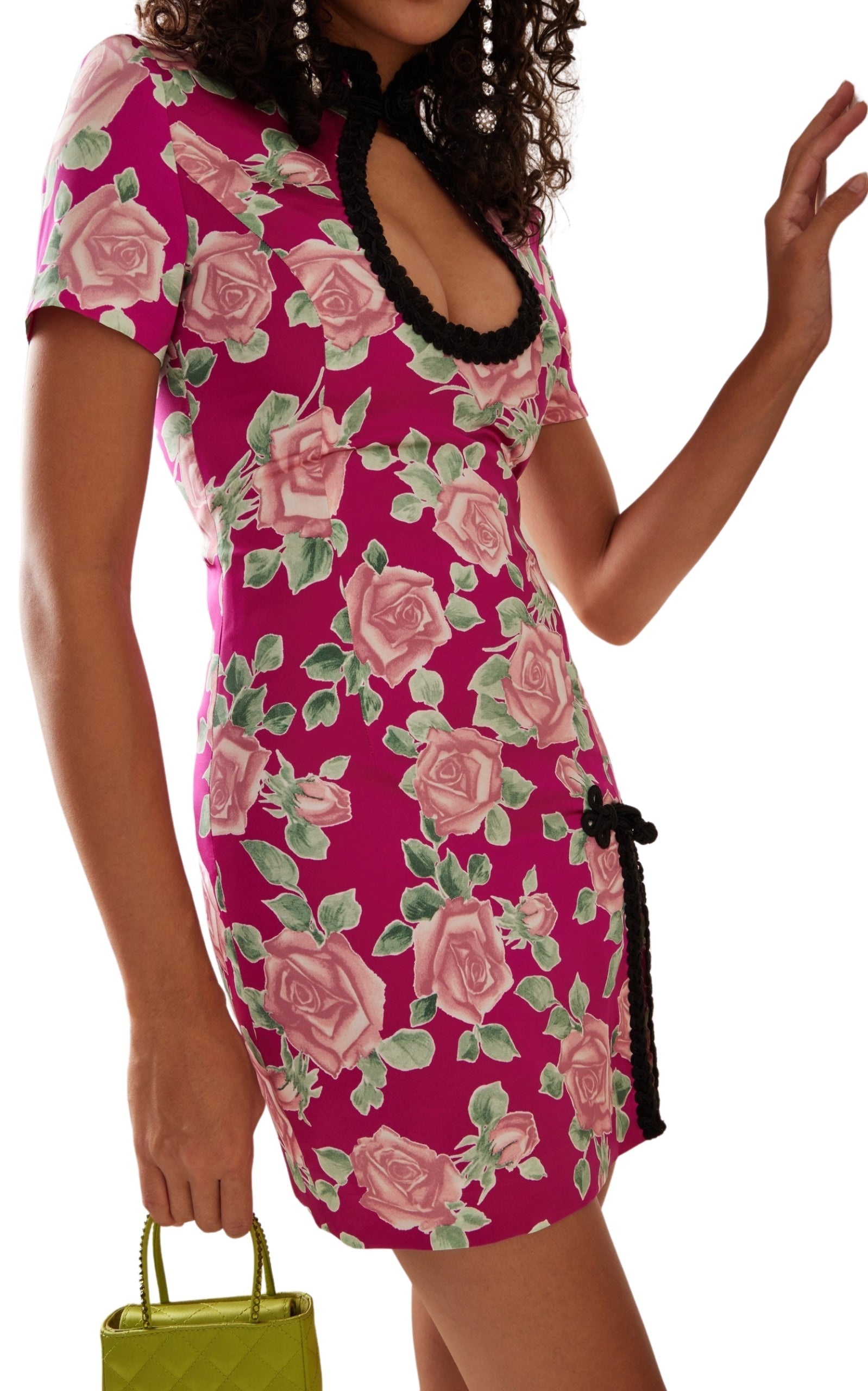 パーティードレス Rose-Print Silk Satin Mini Dress Alessandra Rich Rose-Print Silk Satin Mini Dress