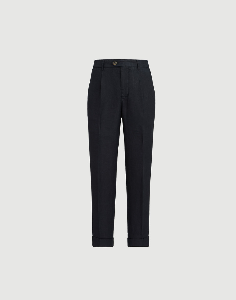 Garment-dyed trousers in linen gabardine with pleat 1