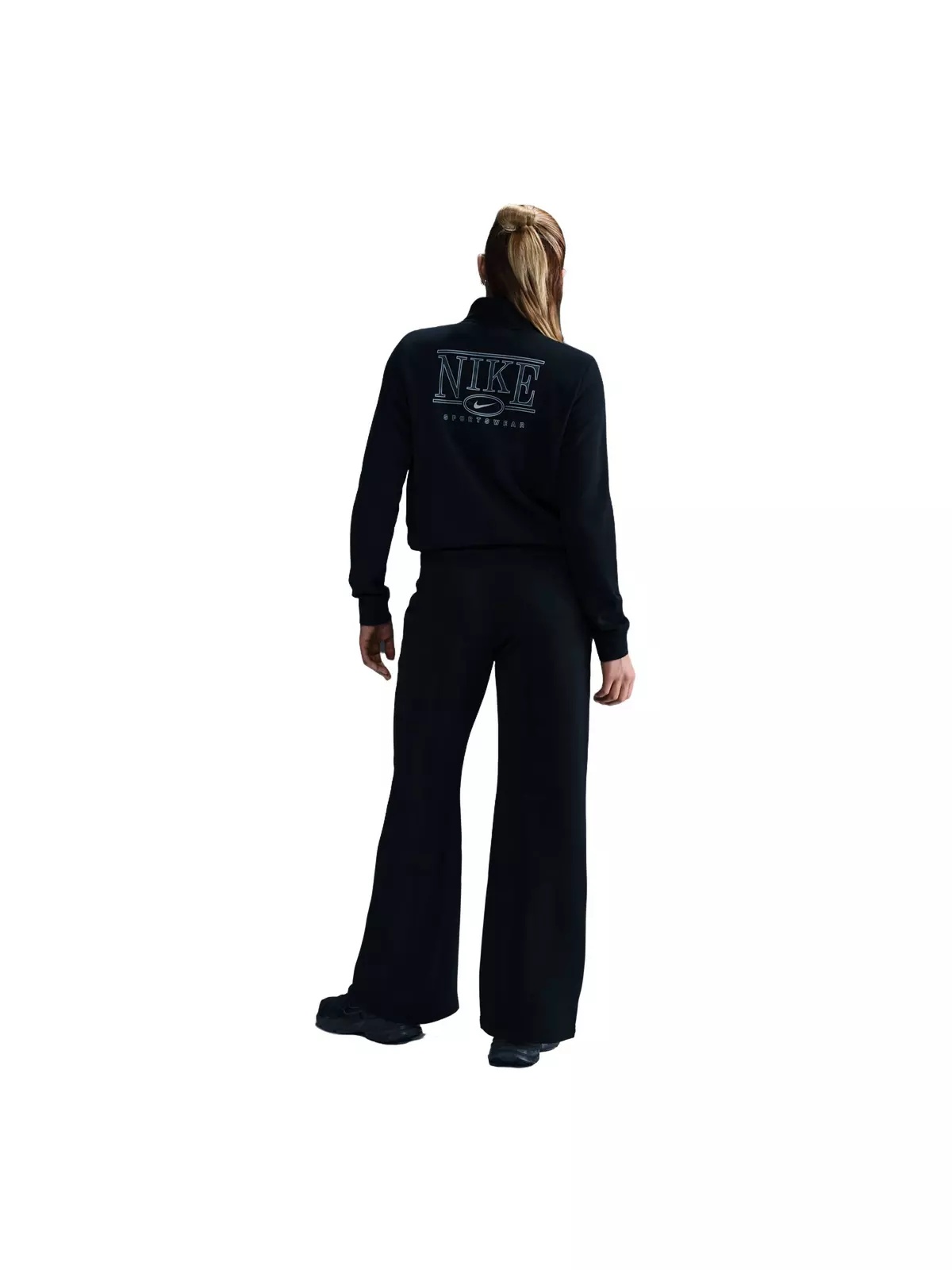 Women's Sportswear Club Fleece Mid-Rise Wide-Leg Graphic Sweatpants - Black - 4