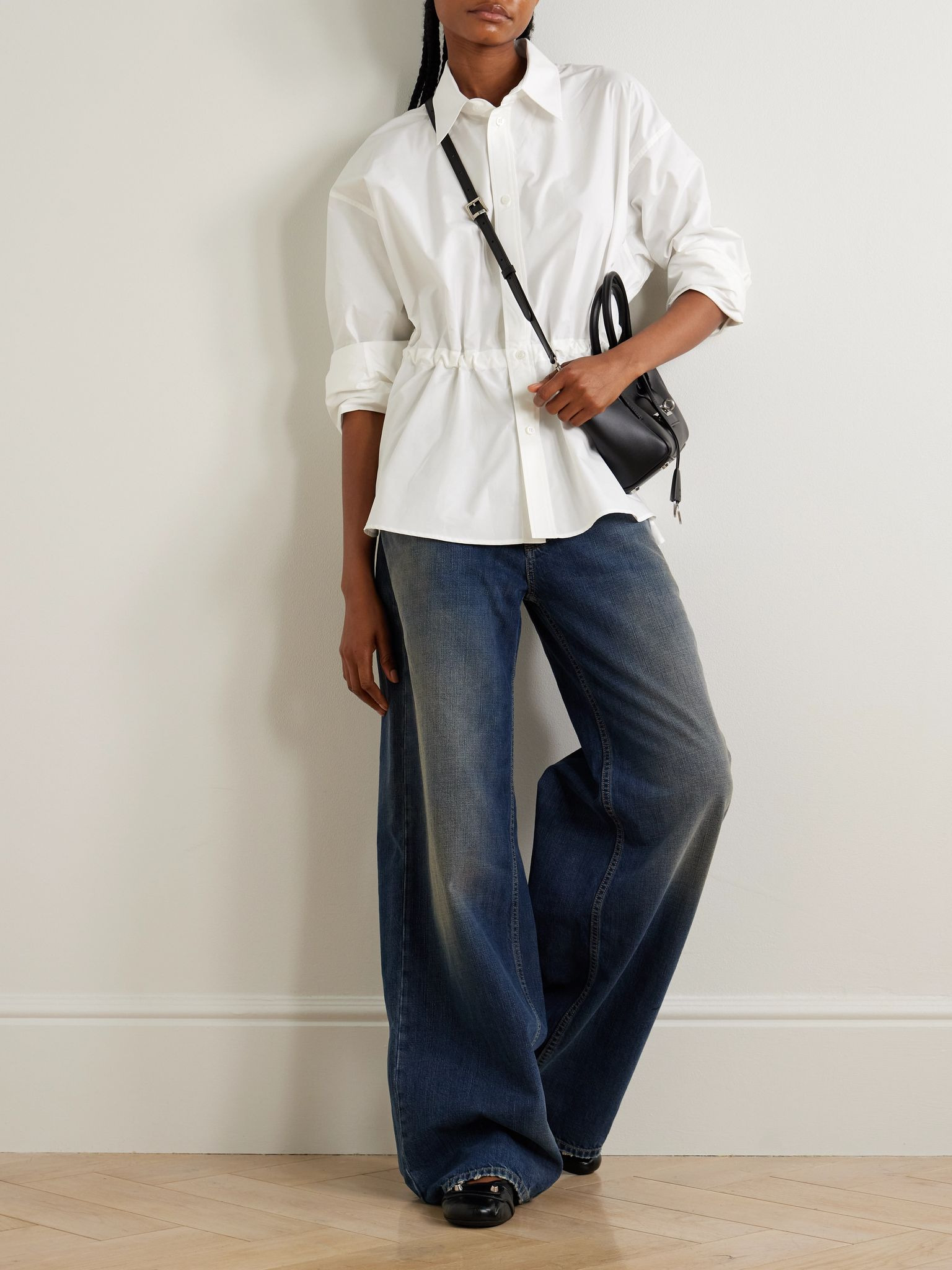 Hourglass gathered cotton-poplin shirt White - 2