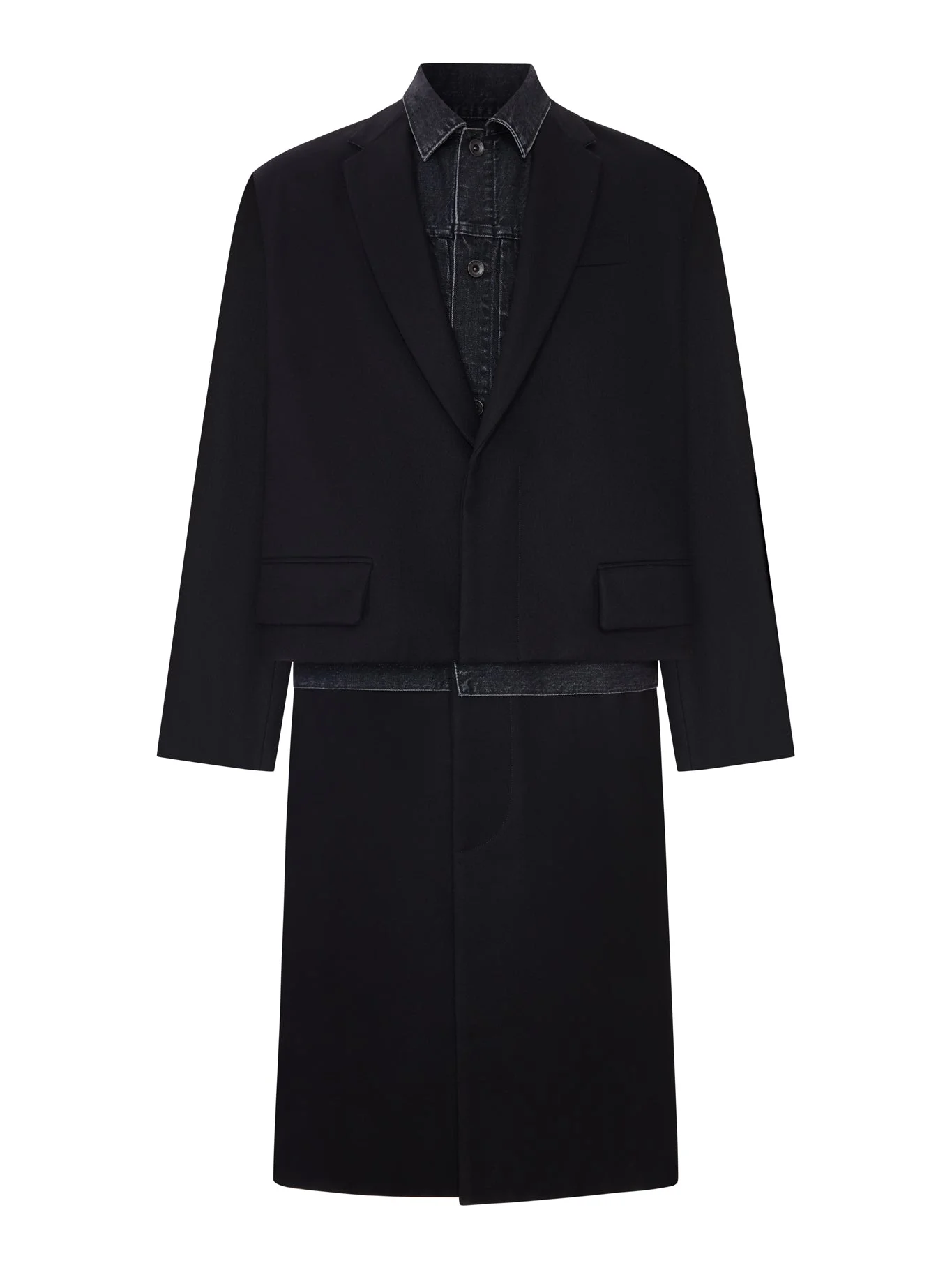 PANELLED COAT WITH DENIM INSERT - 1