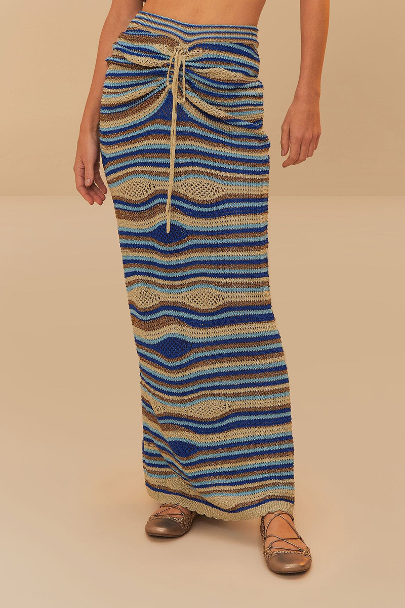 FARM RIO Blue Mixed Waves Knit Skirt outlook