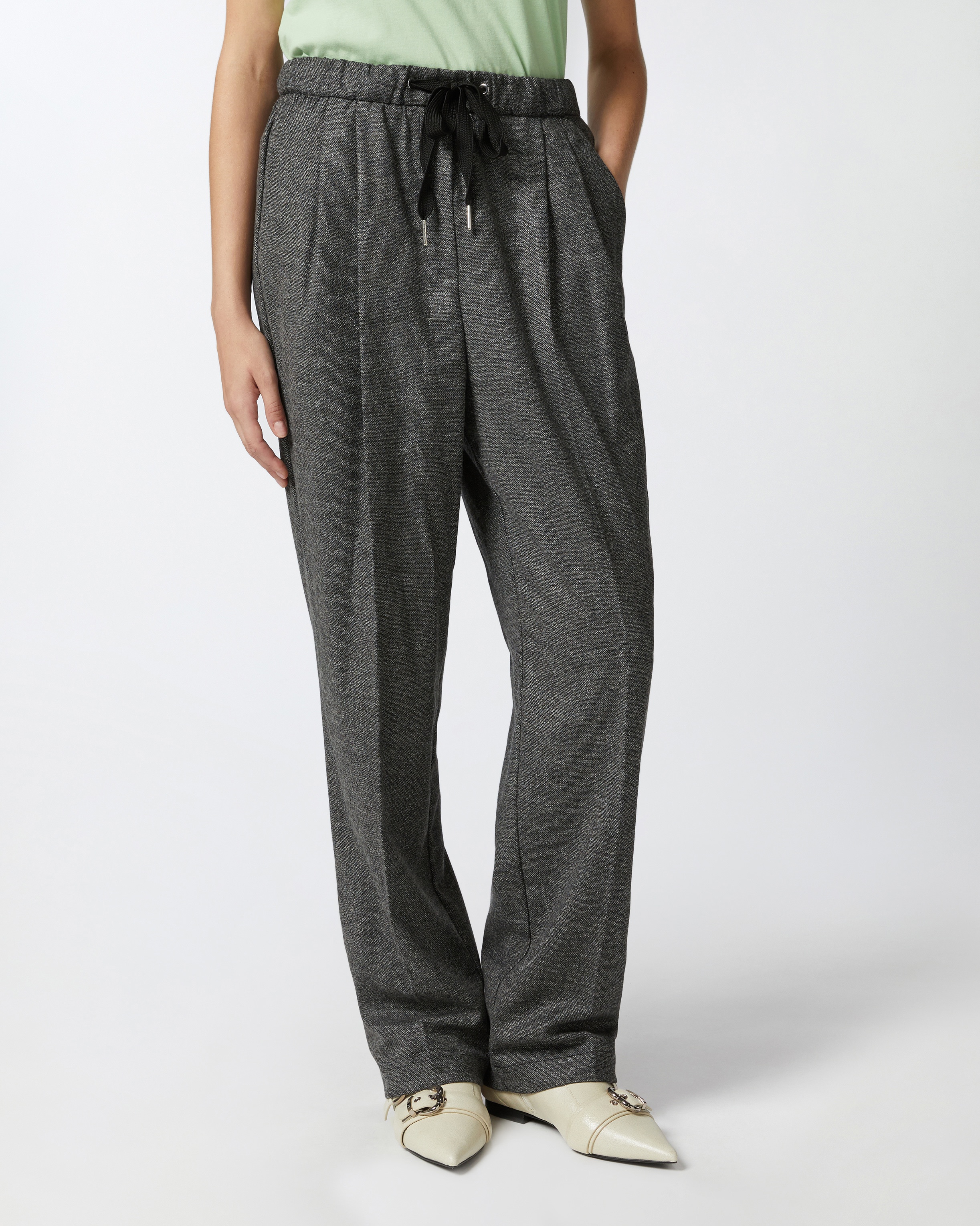 WIDE-LEG PULL-ON TROUSERS IN SALT-AND-PEPPER FLANNEL - 3