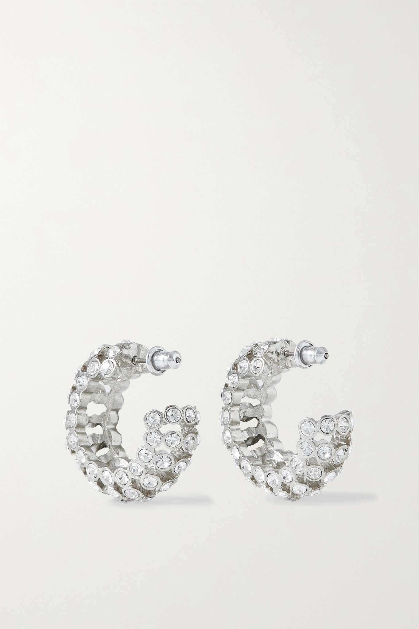 Caterpillar silver-tone crystal hoop earrings - 3