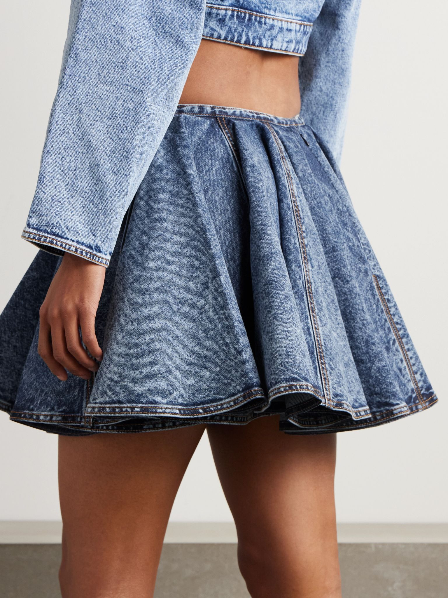 Pleated denim mini skirt Blue - 3