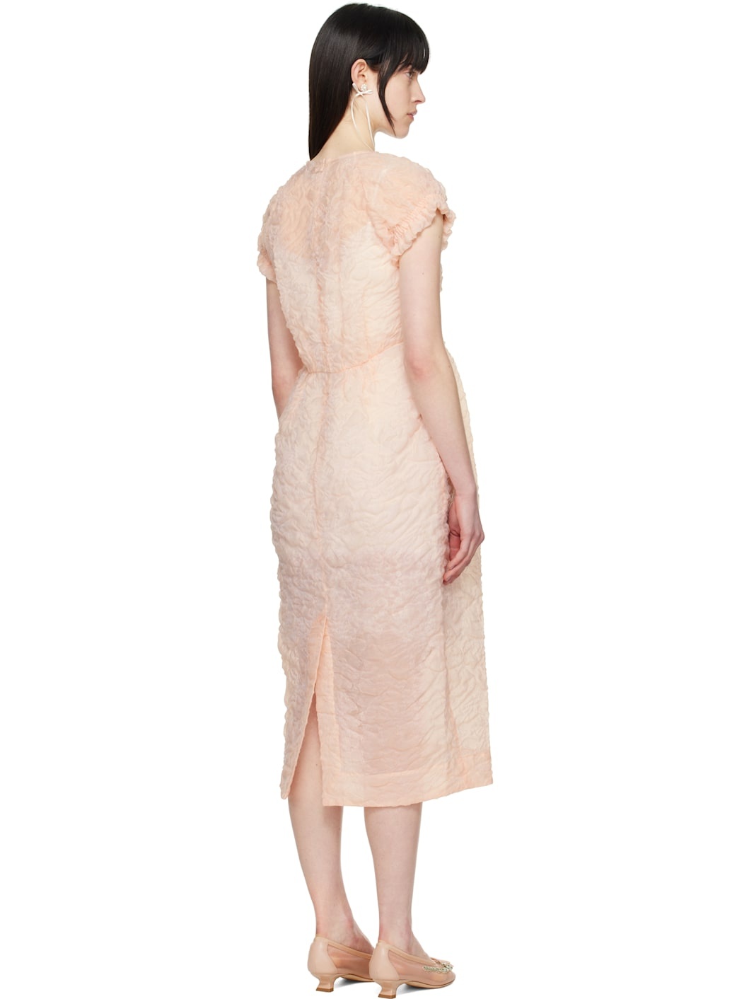 Pink Elasticated Gathered Sleeve Tulip Midi Dress - 3