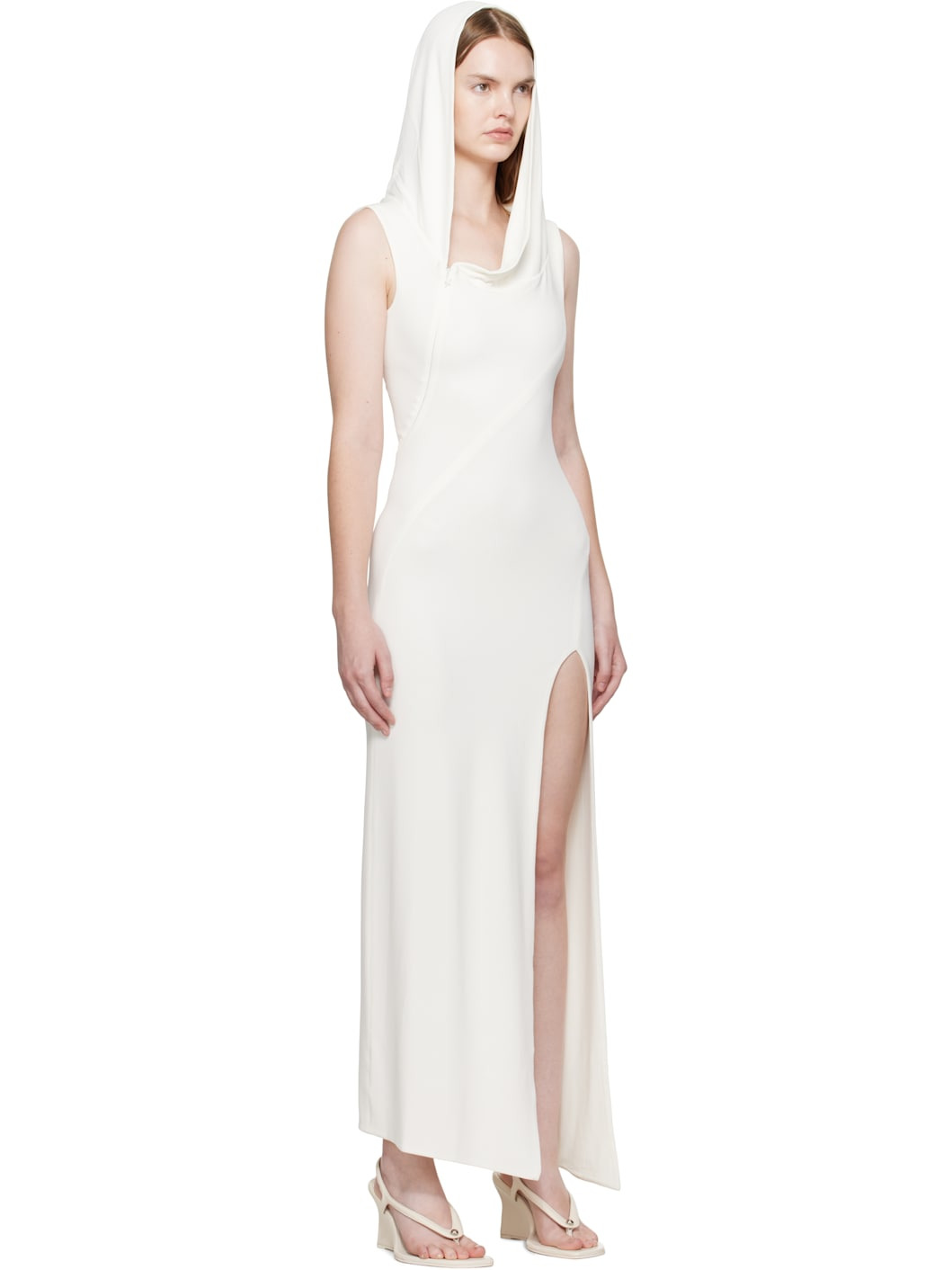 White Hooded Sleeveless Maxi Dress - 2