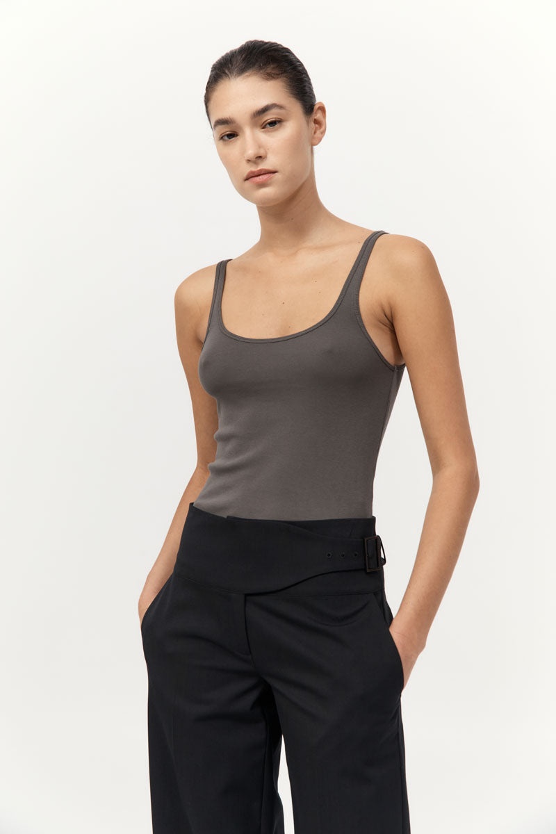 Organic Cotton Slim Scoop Tank - Khaki - 2