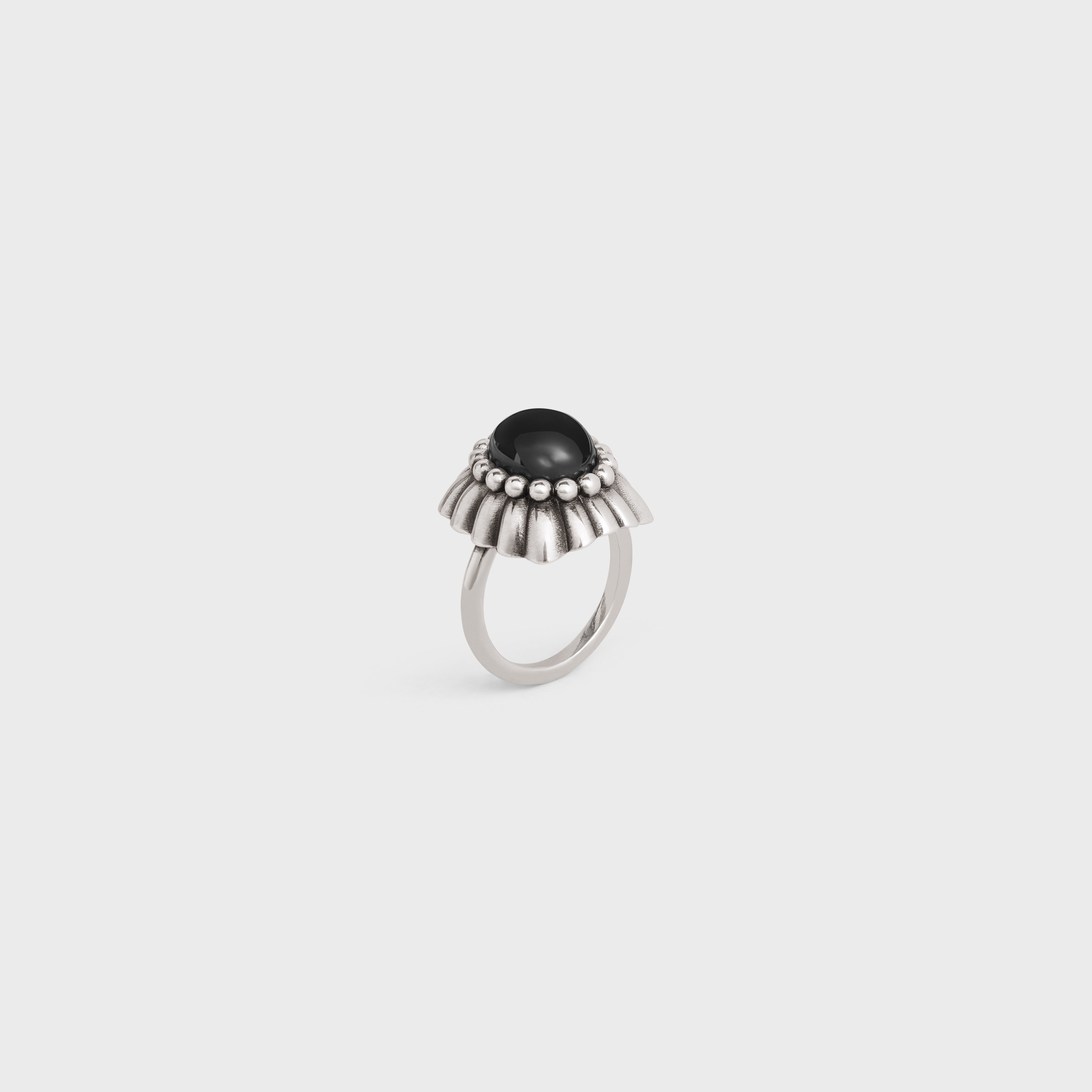 Celine Folk Ring in Brass with Rhodium Finish and Onyx - 2