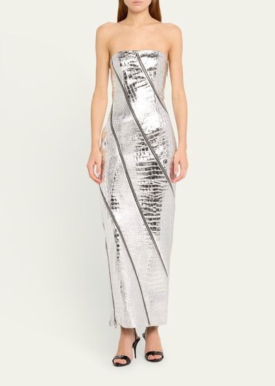 LaQuan Smith Strapless Metallic Croc Leather Zipper Gown outlook