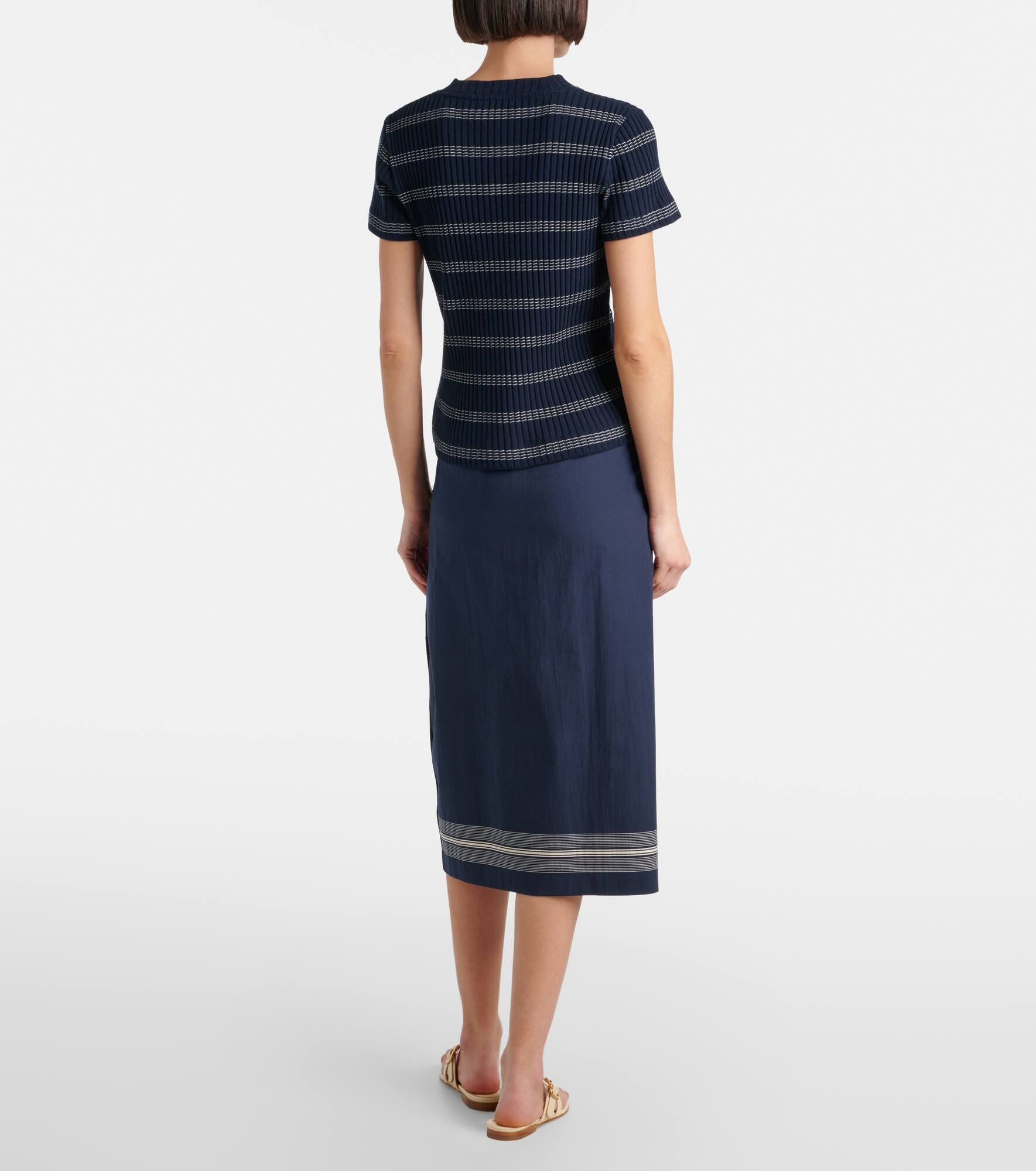 Ribbed-knit striped cotton-blend T-shirt - 3