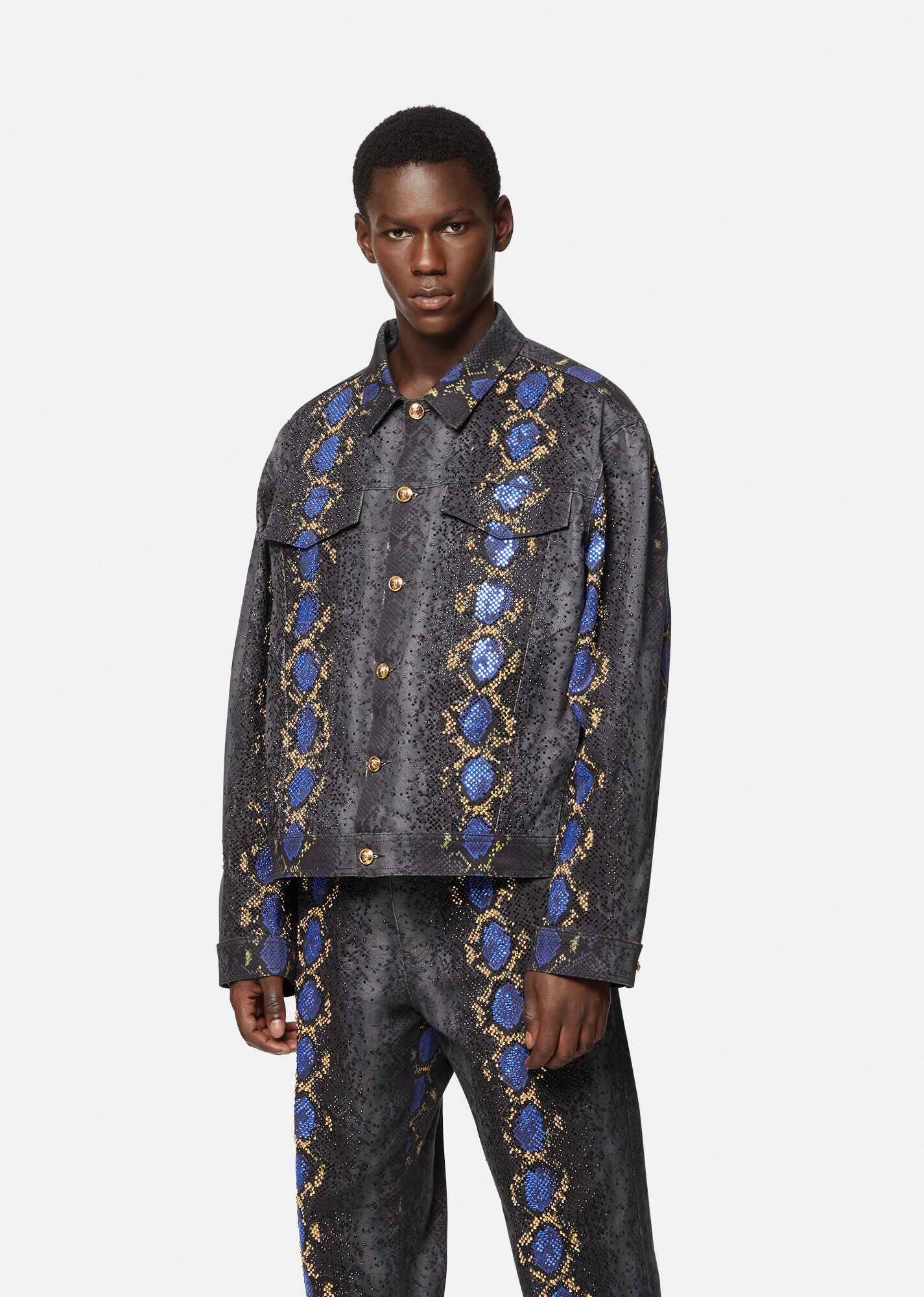 Python Print Studded Denim Jacket - 2
