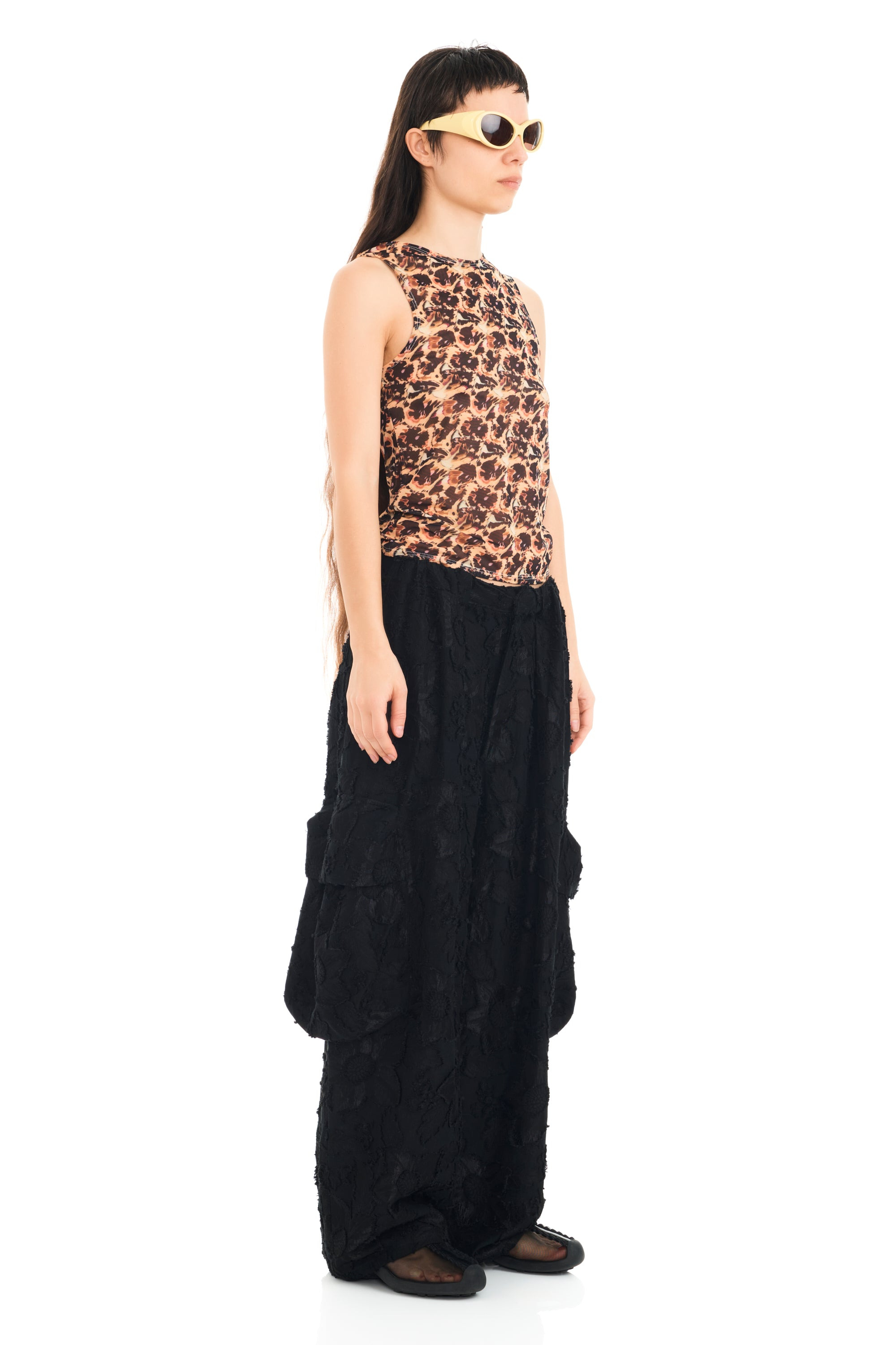 BLACK JACQUARD PLEATED CARGO PANT - 3