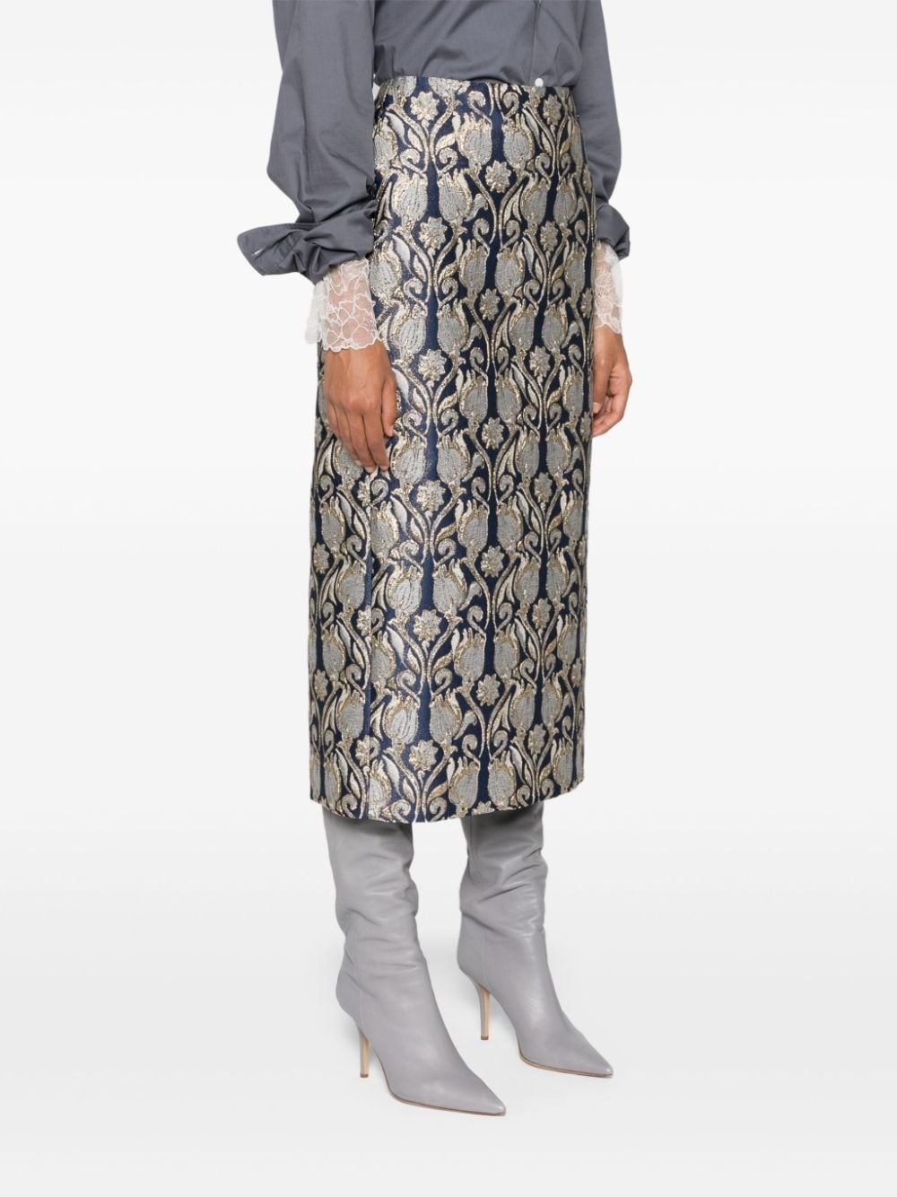 floral brocade-effect skirt - 3