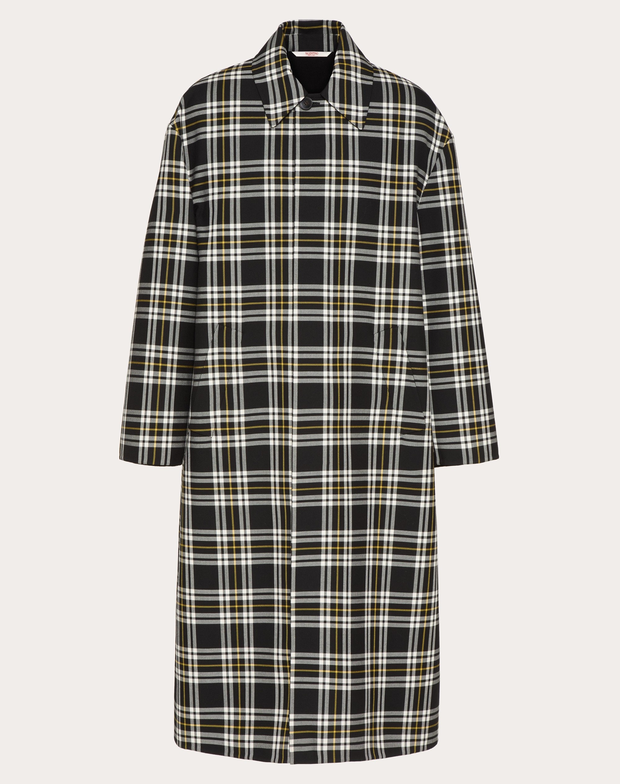 CHECK PRINT WOOL COAT - 1